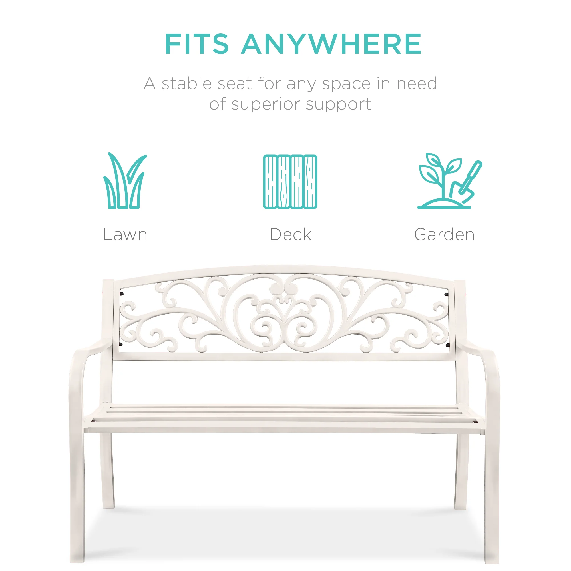 Steel Bench for Outdoor, Patio, Garden w/ Floral Design - 50in - Image 17
