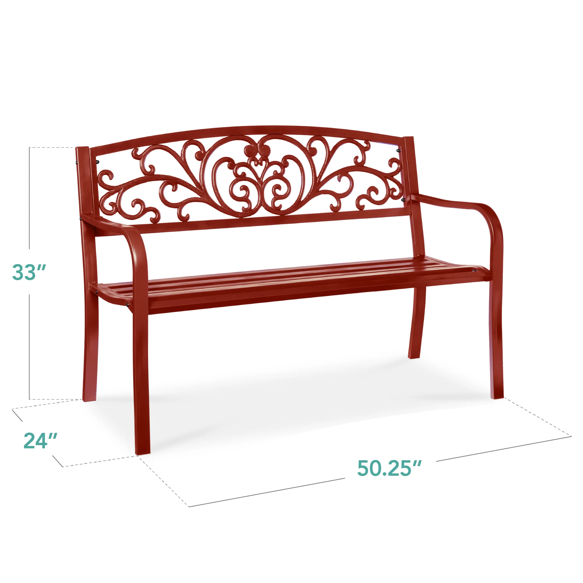 Steel Bench for Outdoor, Patio, Garden w/ Floral Design - 50in - Image 23