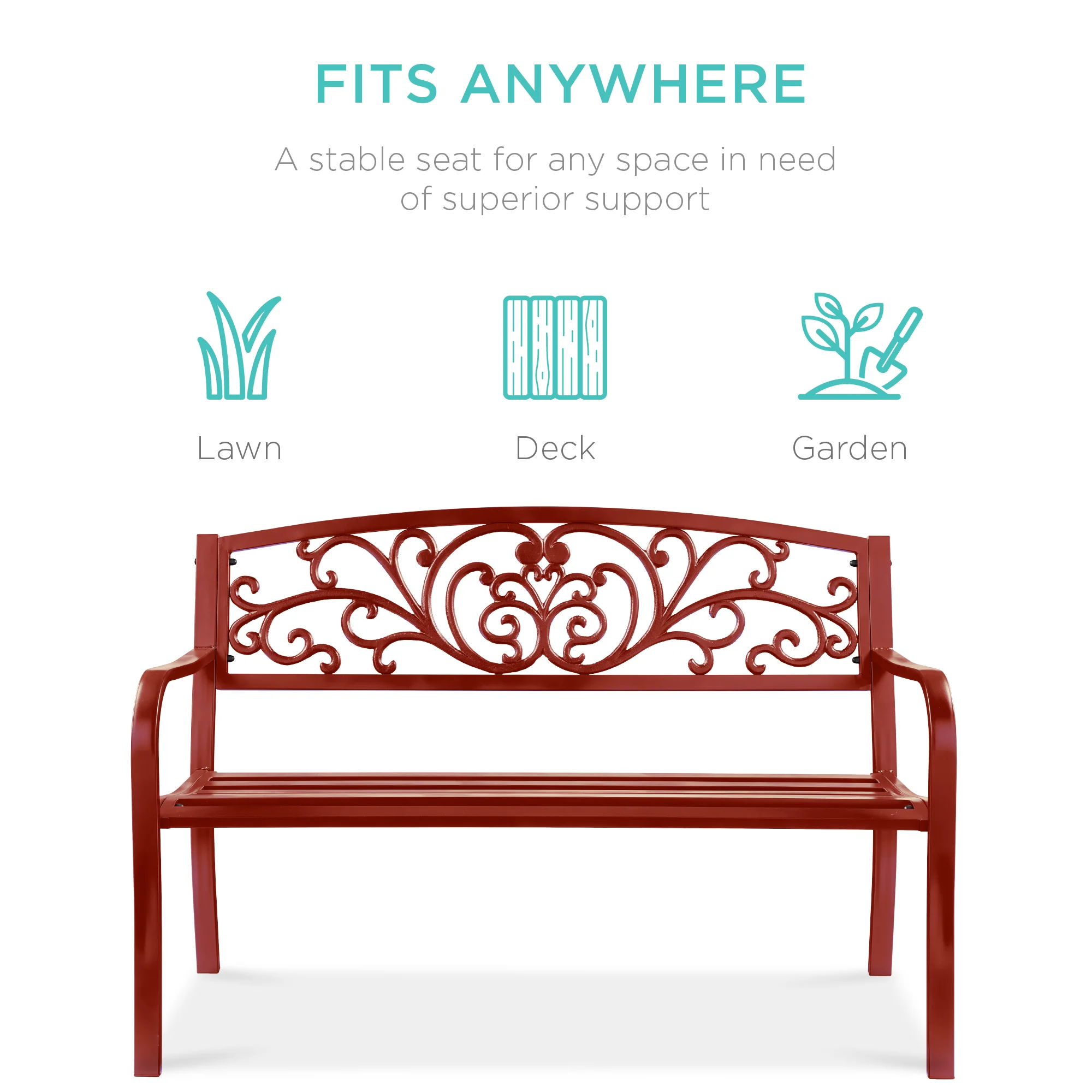 Steel Bench for Outdoor, Patio, Garden w/ Floral Design - 50in - Image 24