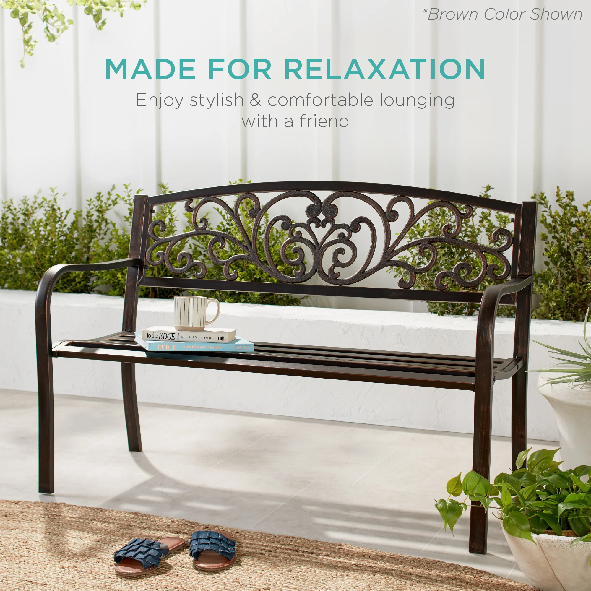 Steel Bench for Outdoor, Patio, Garden w/ Floral Design - 50in - Image 28