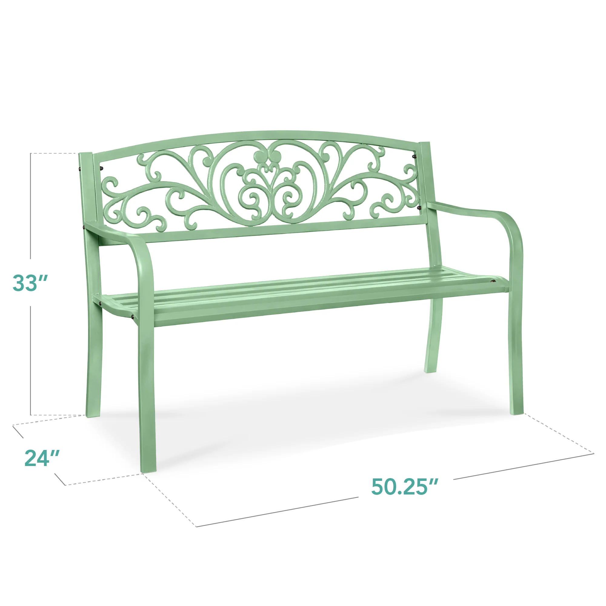 Steel Bench for Outdoor, Patio, Garden w/ Floral Design - 50in - Image 44