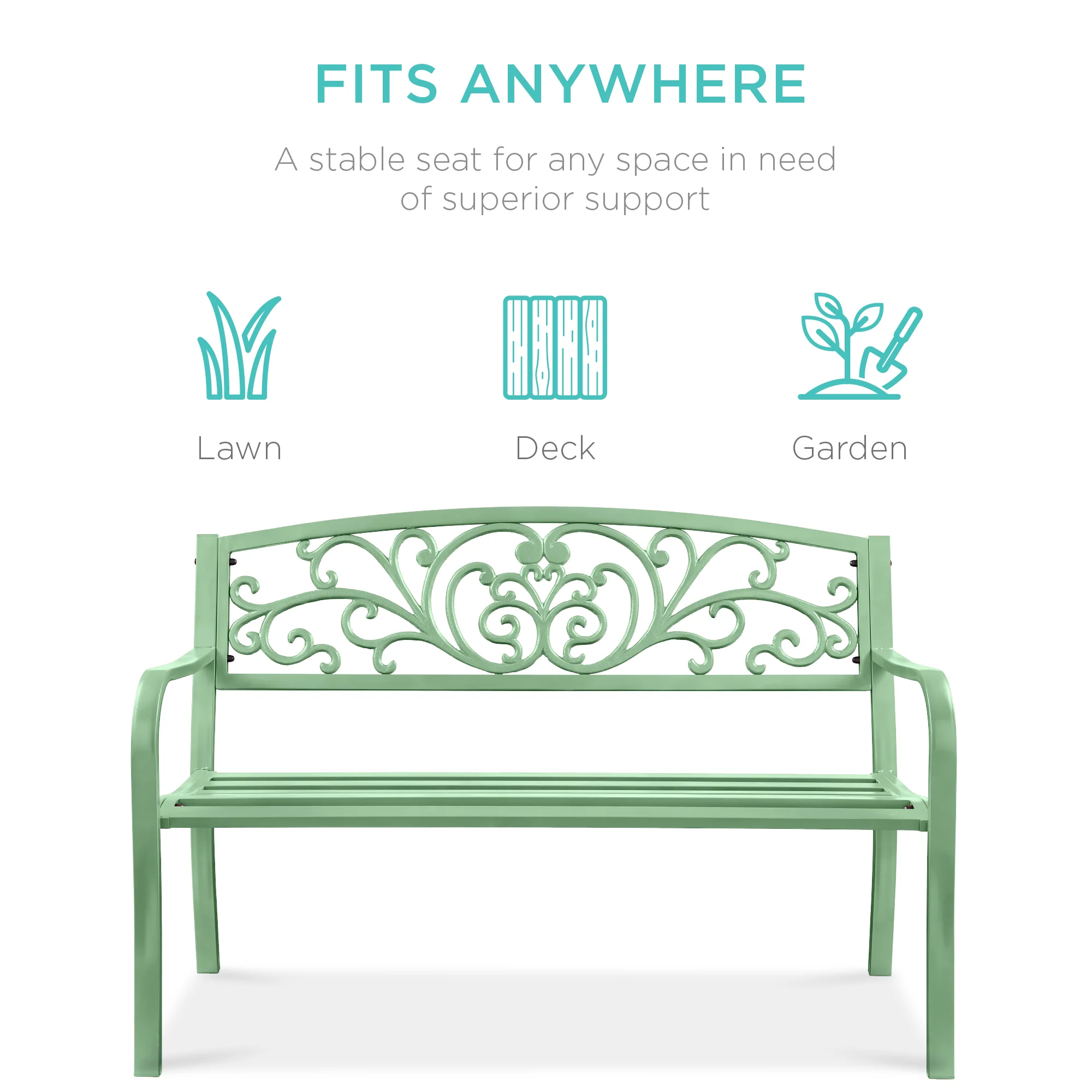 Steel Bench for Outdoor, Patio, Garden w/ Floral Design - 50in - Image 45