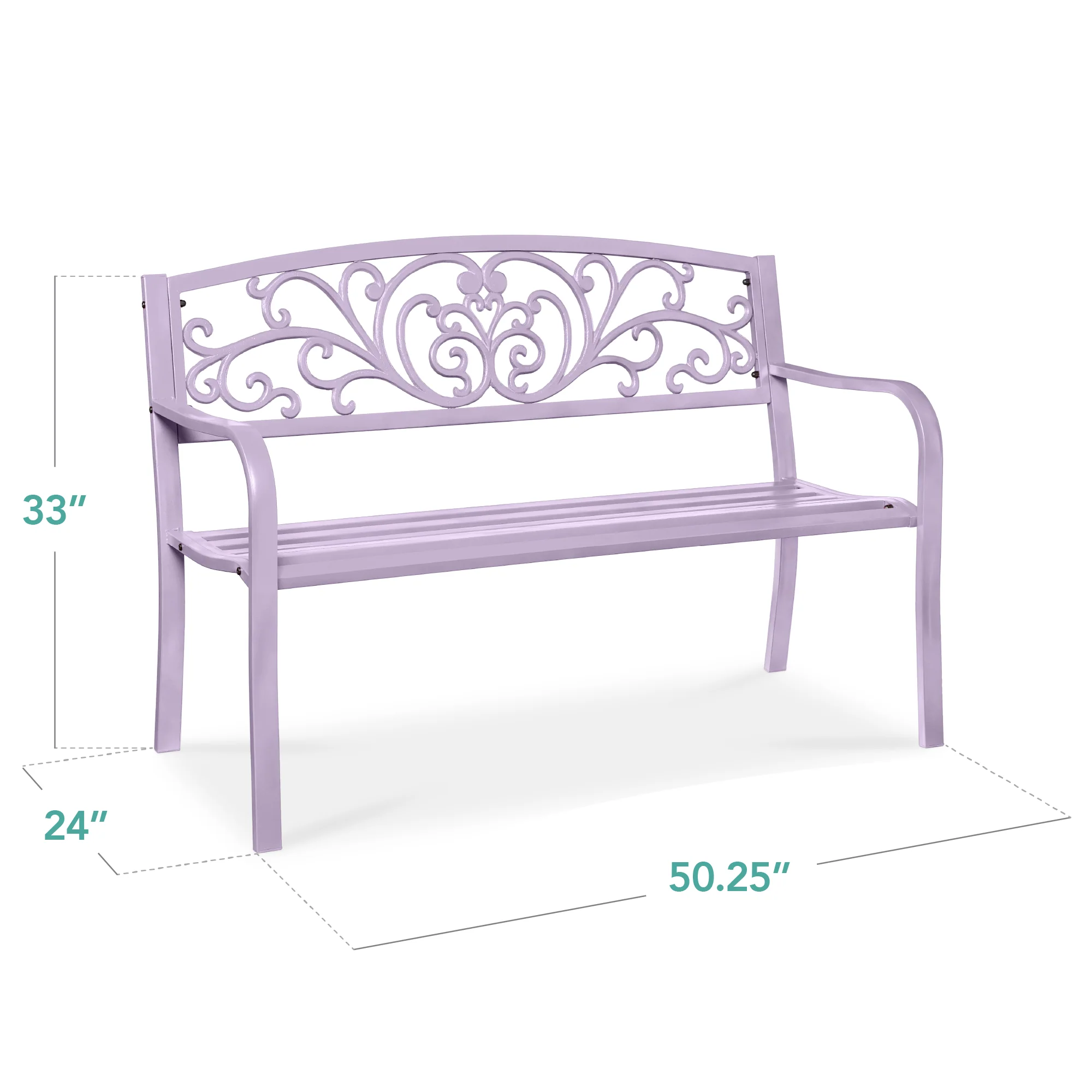 Steel Bench for Outdoor, Patio, Garden w/ Floral Design - 50in - Image 51