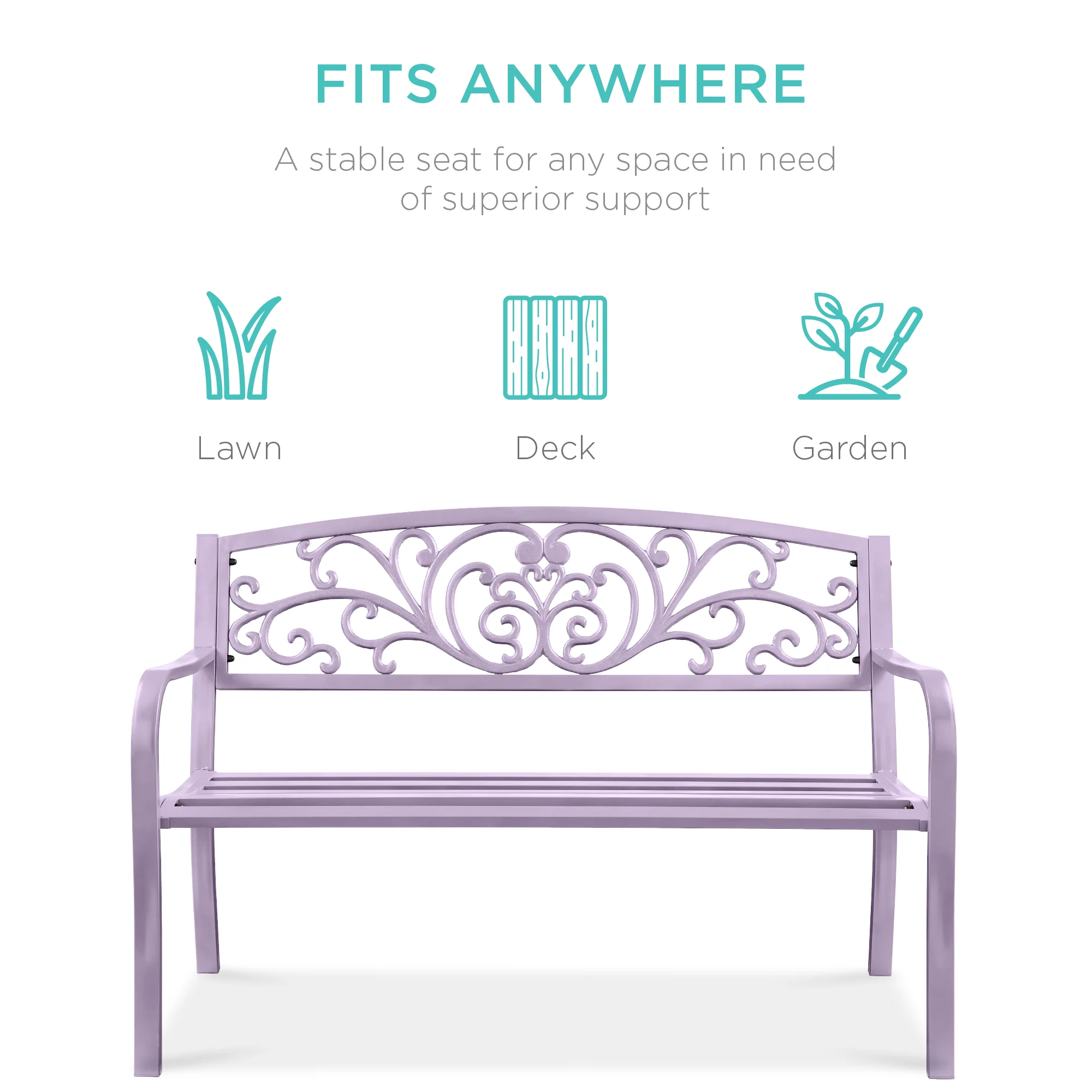 Steel Bench for Outdoor, Patio, Garden w/ Floral Design - 50in - Image 52