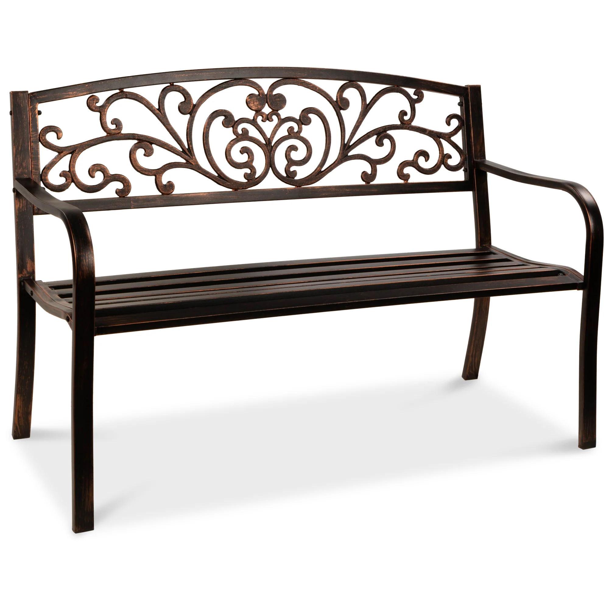 Steel Bench for Outdoor, Patio, Garden w/ Floral Design - 50in - Image 57
