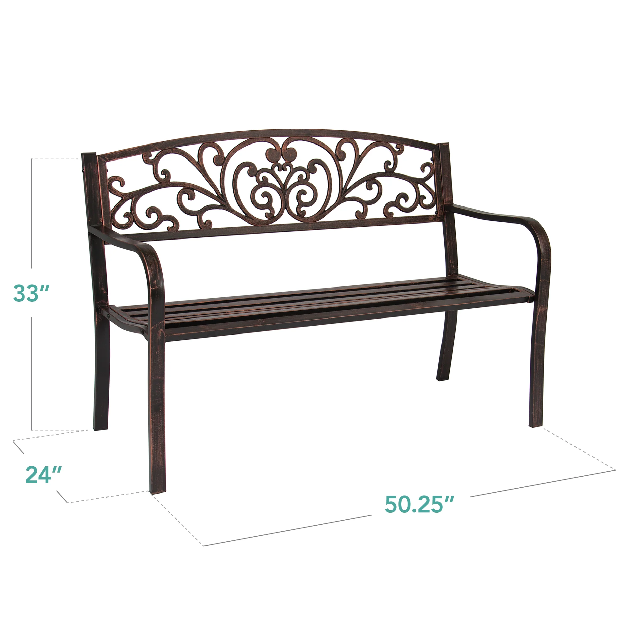 Steel Bench for Outdoor, Patio, Garden w/ Floral Design - 50in - Image 58