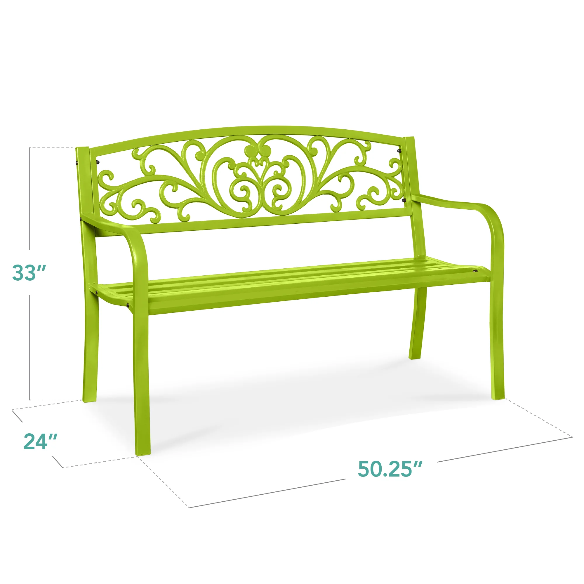 Steel Bench for Outdoor, Patio, Garden w/ Floral Design - 50in - Image 65