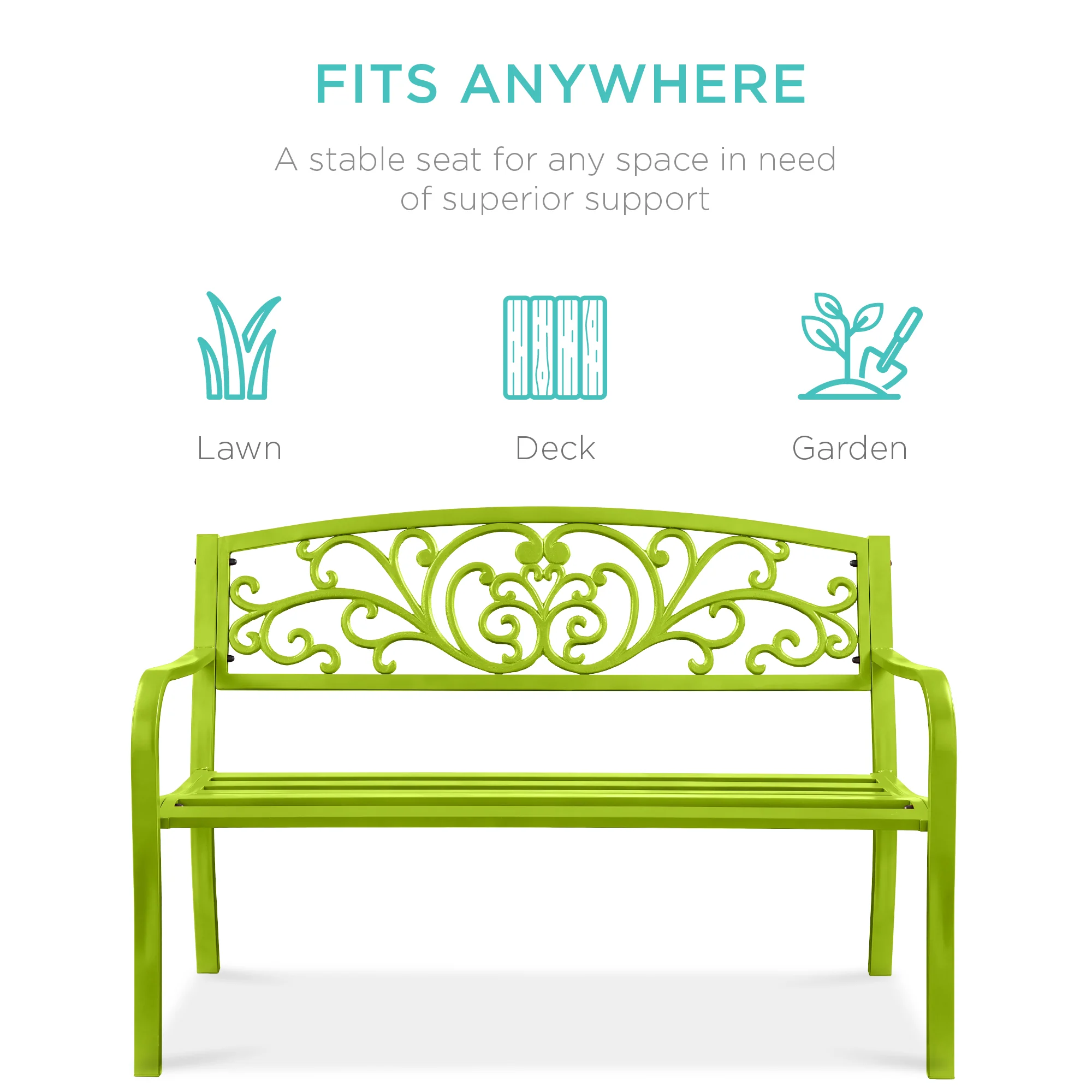 Steel Bench for Outdoor, Patio, Garden w/ Floral Design - 50in - Image 66