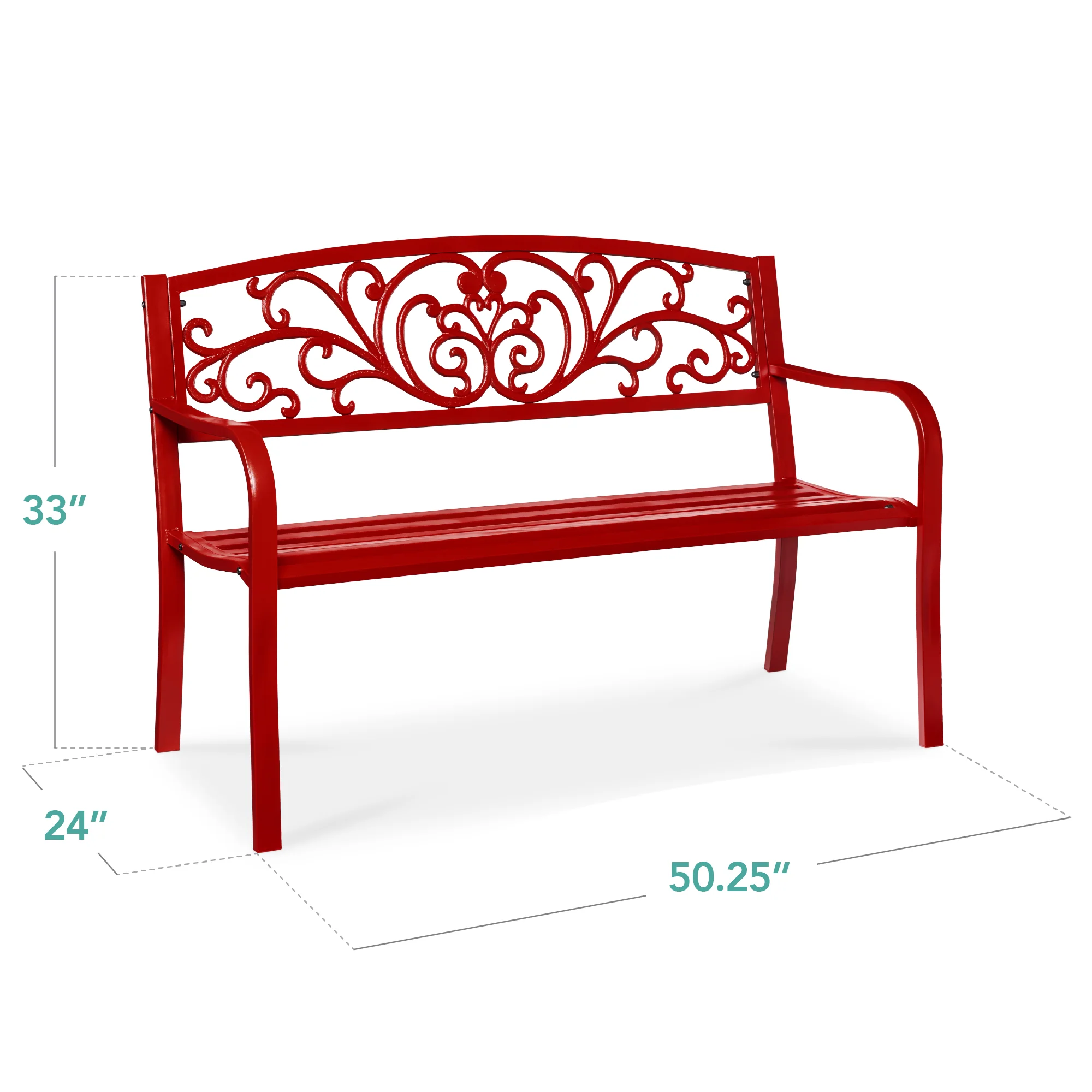 Steel Bench for Outdoor, Patio, Garden w/ Floral Design - 50in - Image 86