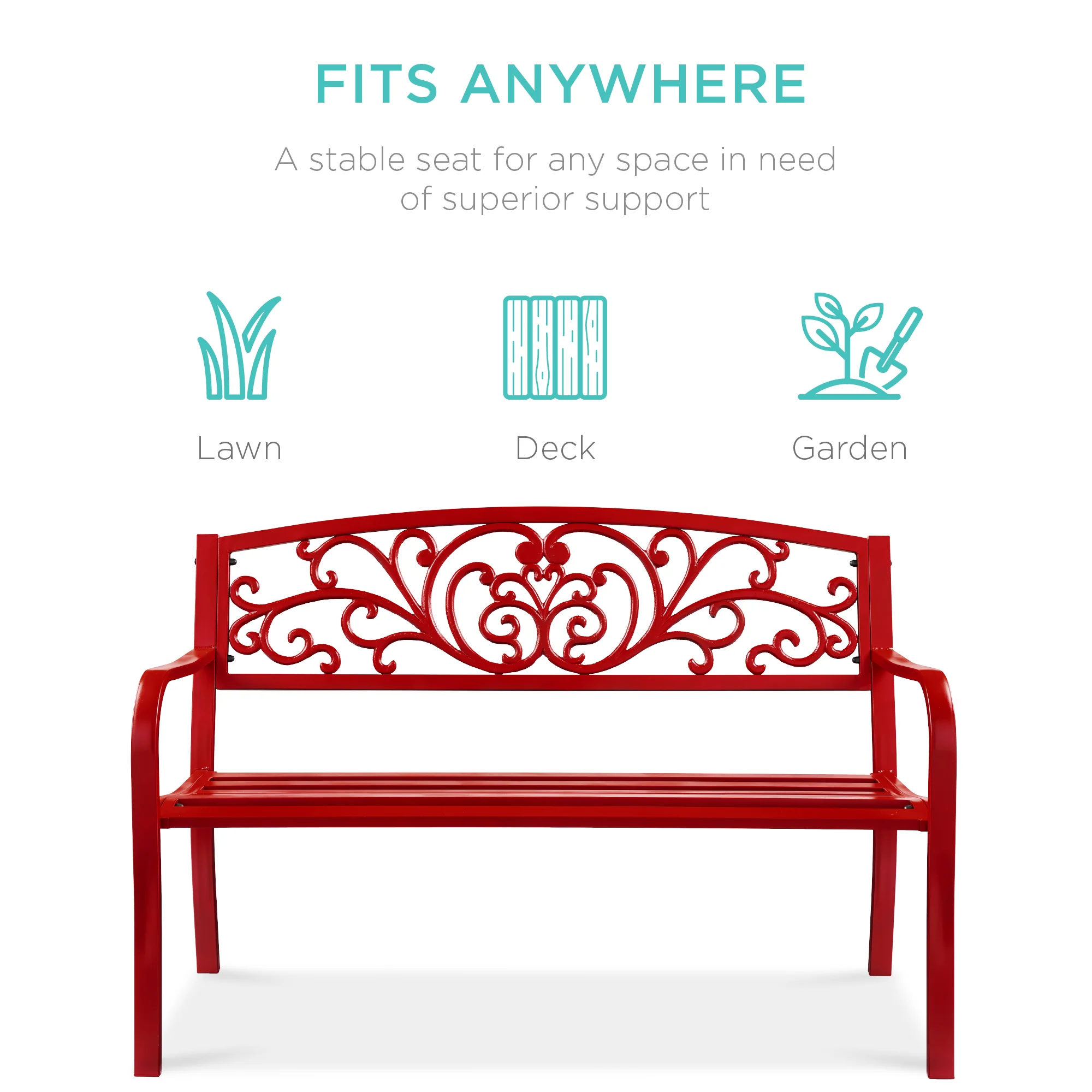 Steel Bench for Outdoor, Patio, Garden w/ Floral Design - 50in - Image 87