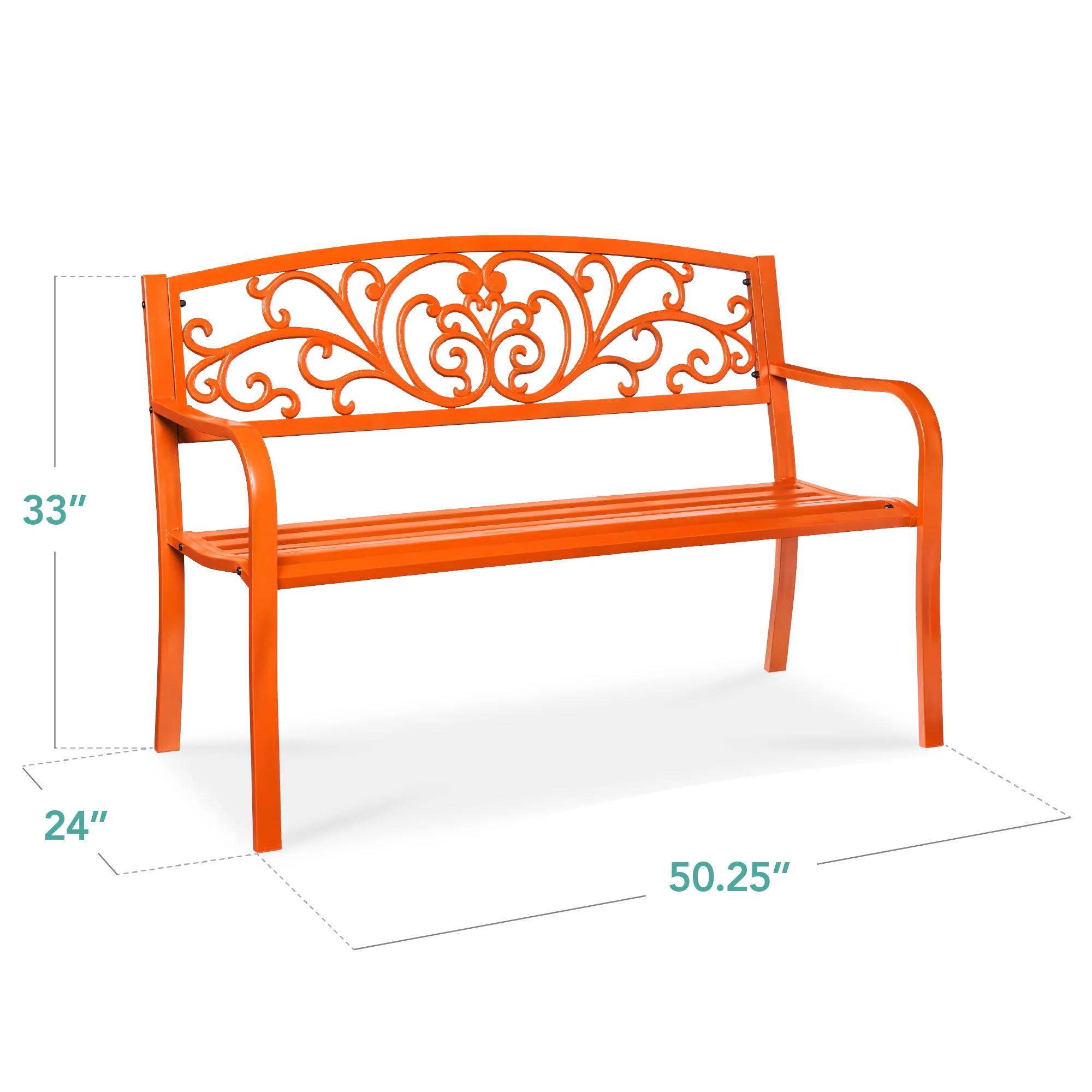 Steel Bench for Outdoor, Patio, Garden w/ Floral Design - 50in - Image 93