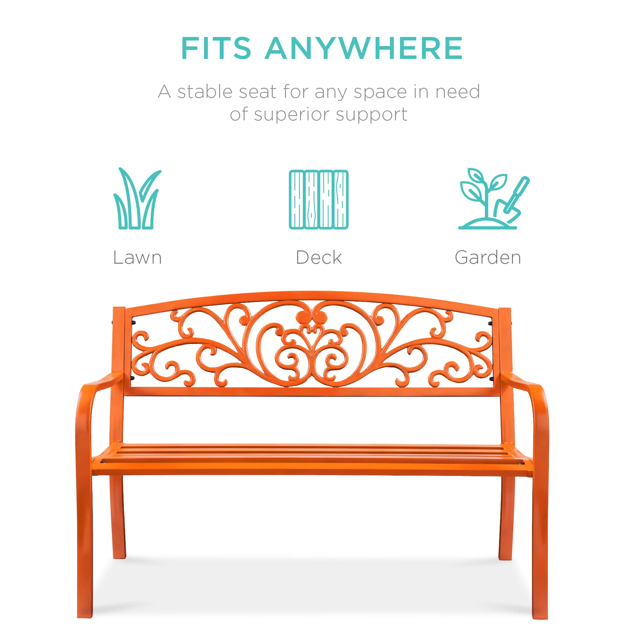 Steel Bench for Outdoor, Patio, Garden w/ Floral Design - 50in - Image 94