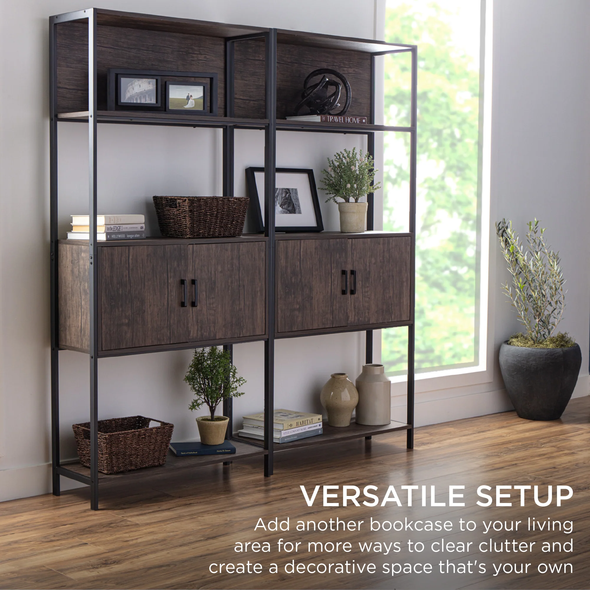 Storage Bookshelf for Living Room, Walkway w/ Cabinet, Elevated Design - Image 11