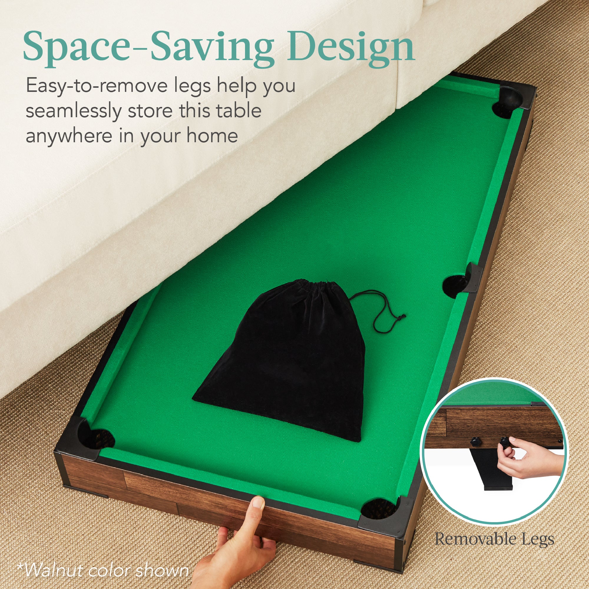 Tabletop Billiard Set, Pool Arcade Game Table w/ 2 Cues, Storage Bag - 40in - Image 14