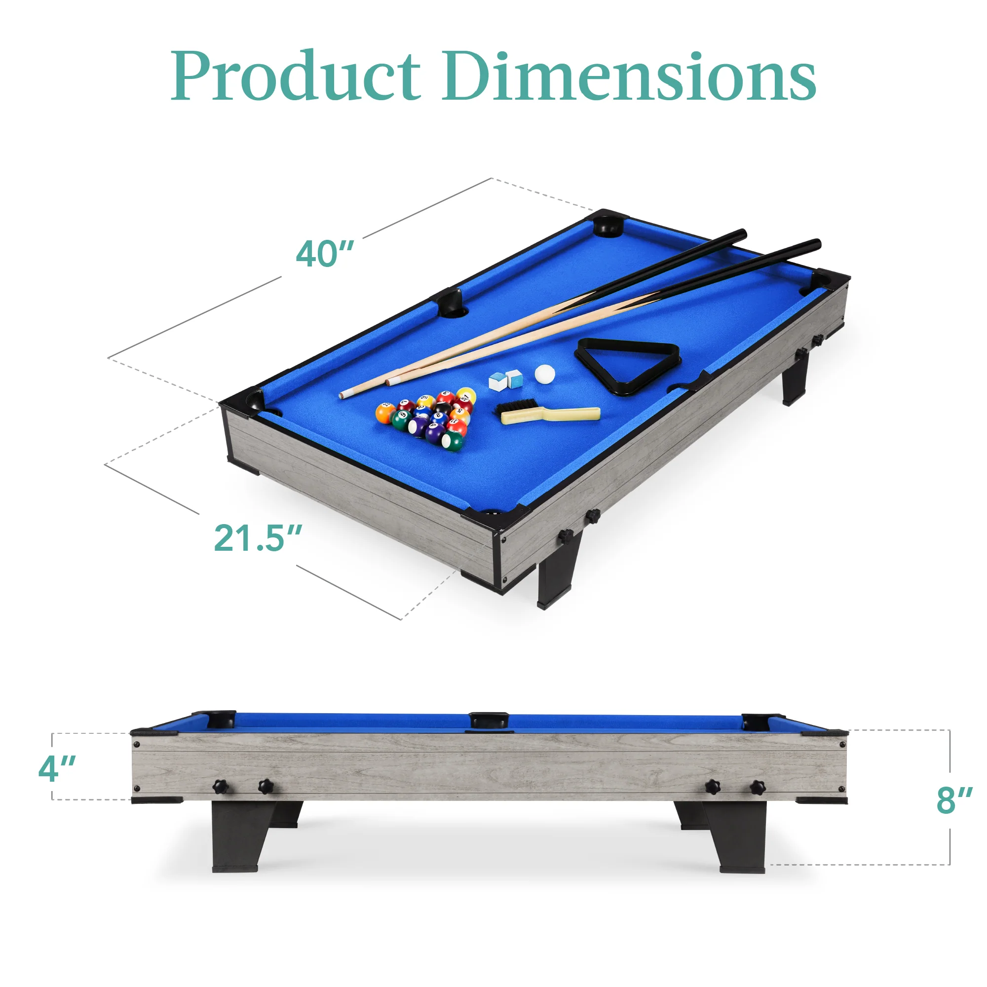 Tabletop Billiard Set, Pool Arcade Game Table w/ 2 Cues, Storage Bag - 40in - Image 16