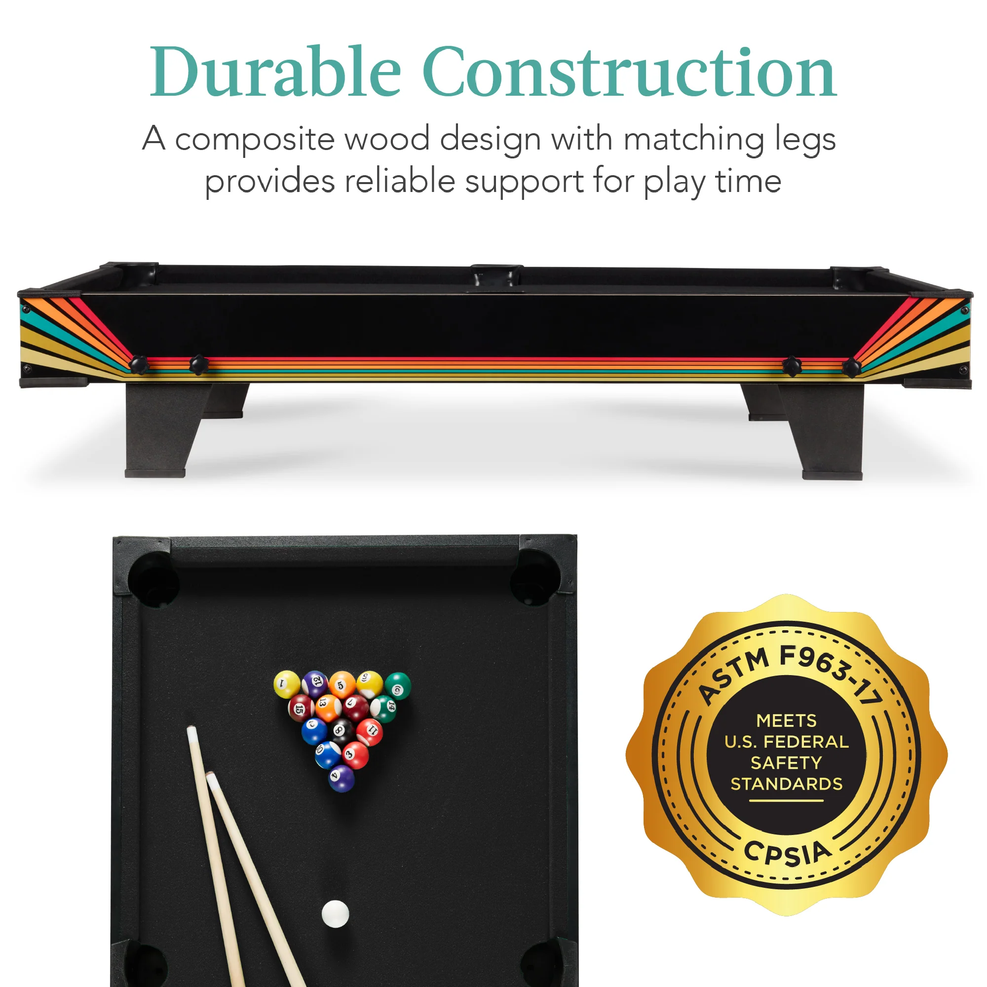 Tabletop Billiard Set, Pool Arcade Game Table w/ 2 Cues, Storage Bag - 40in - Image 19