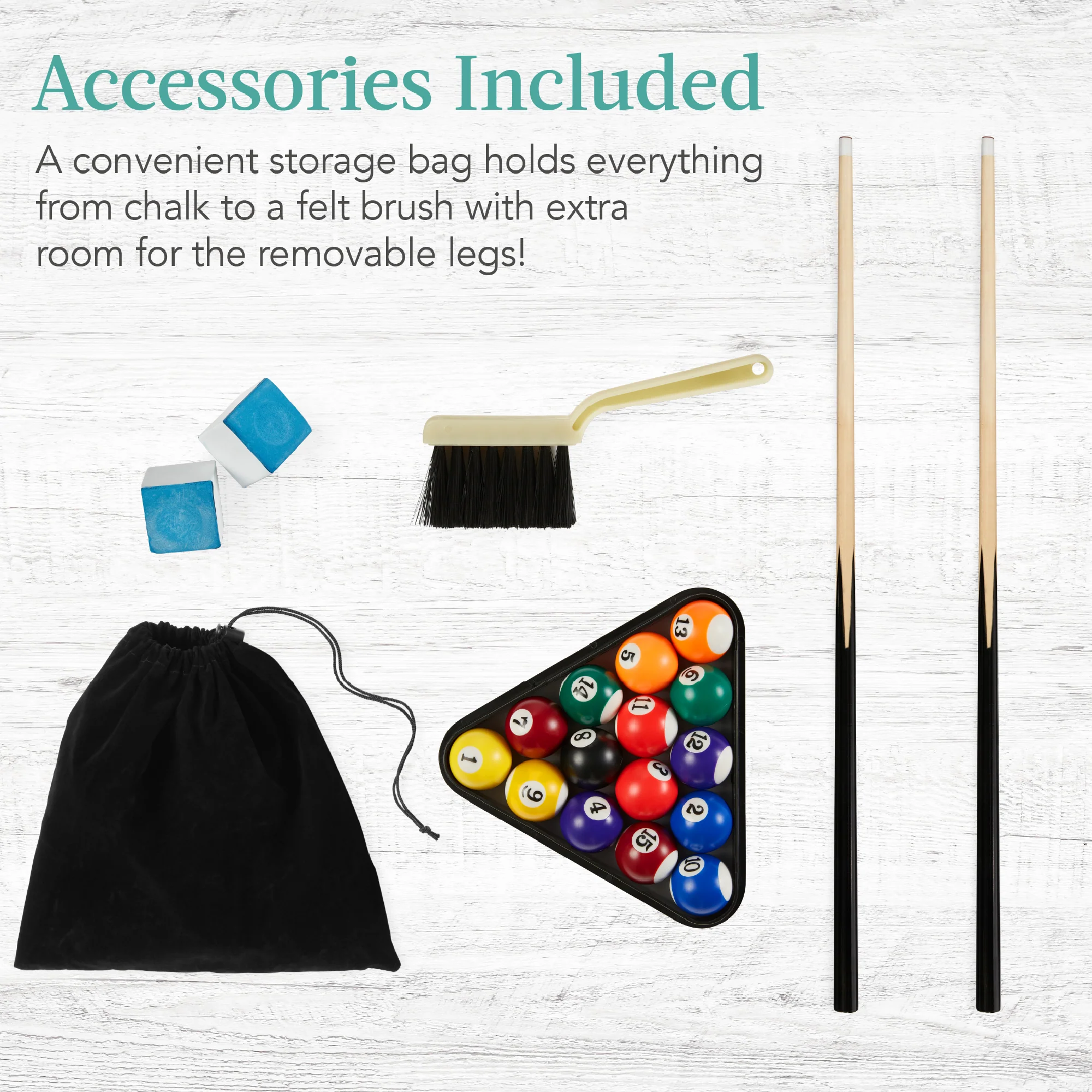 Tabletop Billiard Set, Pool Arcade Game Table w/ 2 Cues, Storage Bag - 40in - Image 23