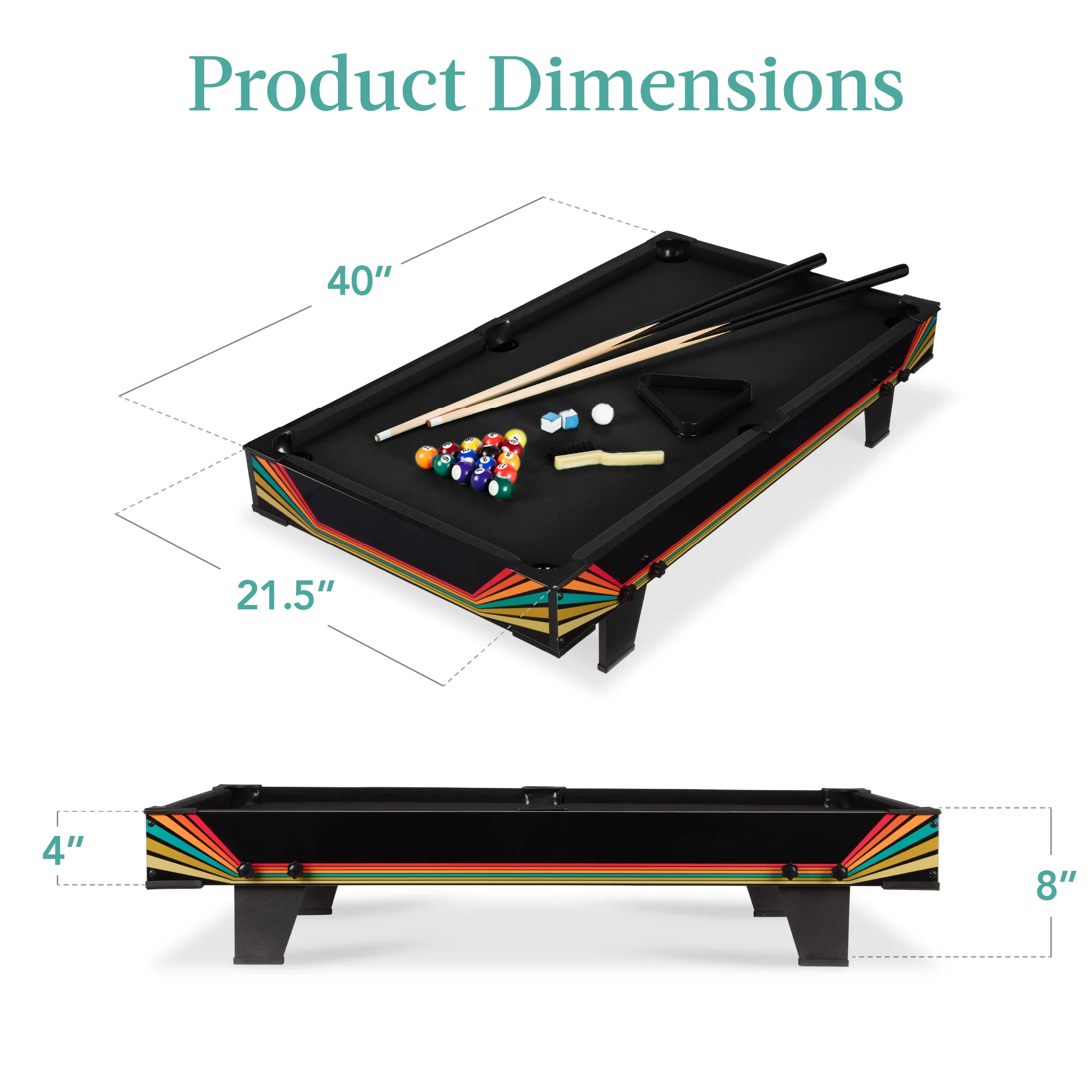 Tabletop Billiard Set, Pool Arcade Game Table w/ 2 Cues, Storage Bag - 40in - Image 24