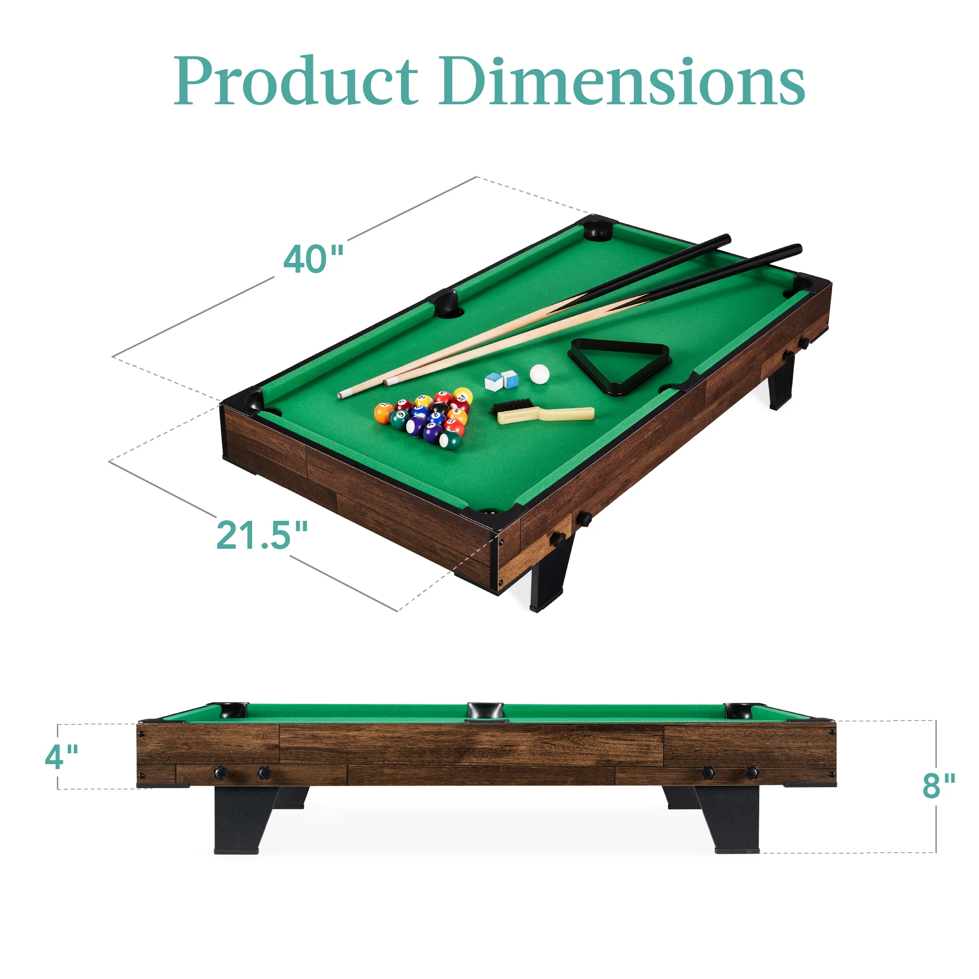 Tabletop Billiard Set, Pool Arcade Game Table w/ 2 Cues, Storage Bag - 40in - Image 8