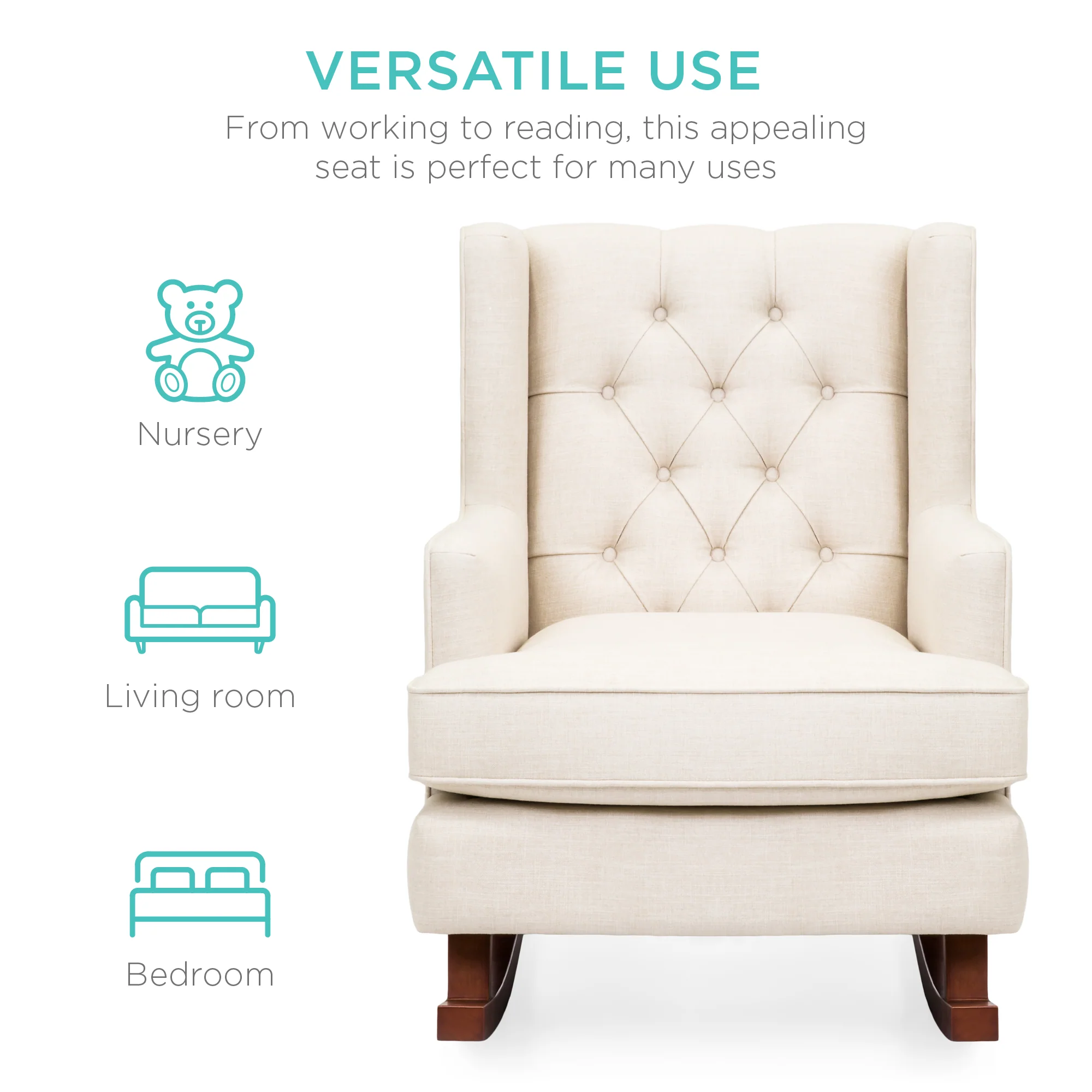 Tufted Upholstered Wingback Rocking Chair - Image 26