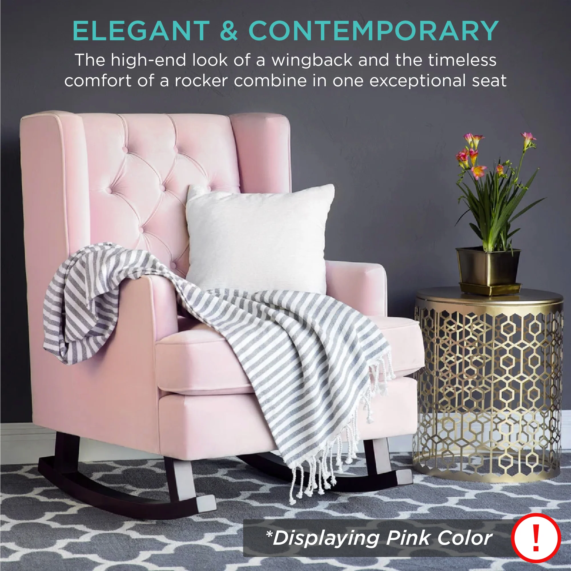 Tufted Upholstered Wingback Rocking Chair - Image 27