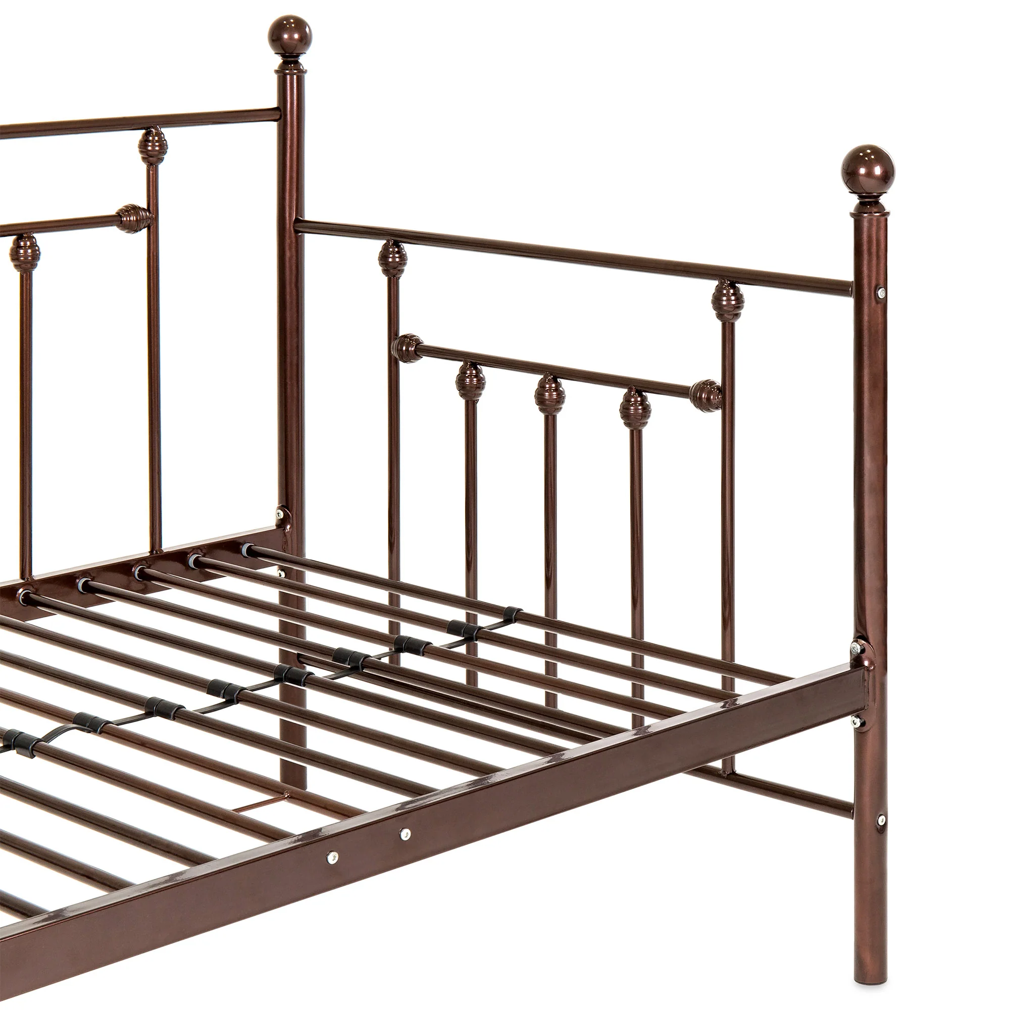 Twin Sized Metal Lounge Daybed Frame w/ Trundle, Finials - Image 4