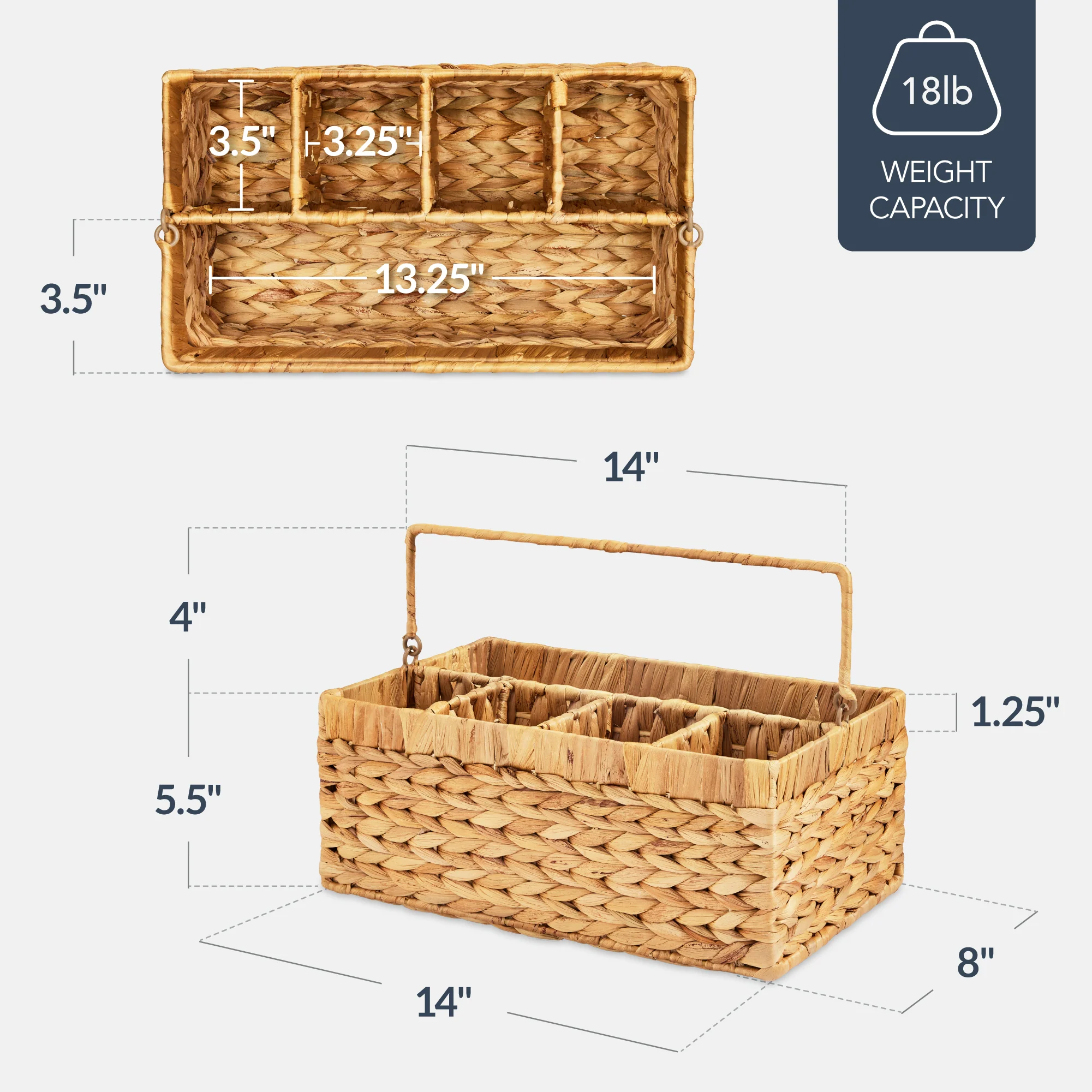 Handwoven Silverware Organizer w/ Handle, 5 Compartments - Image 10