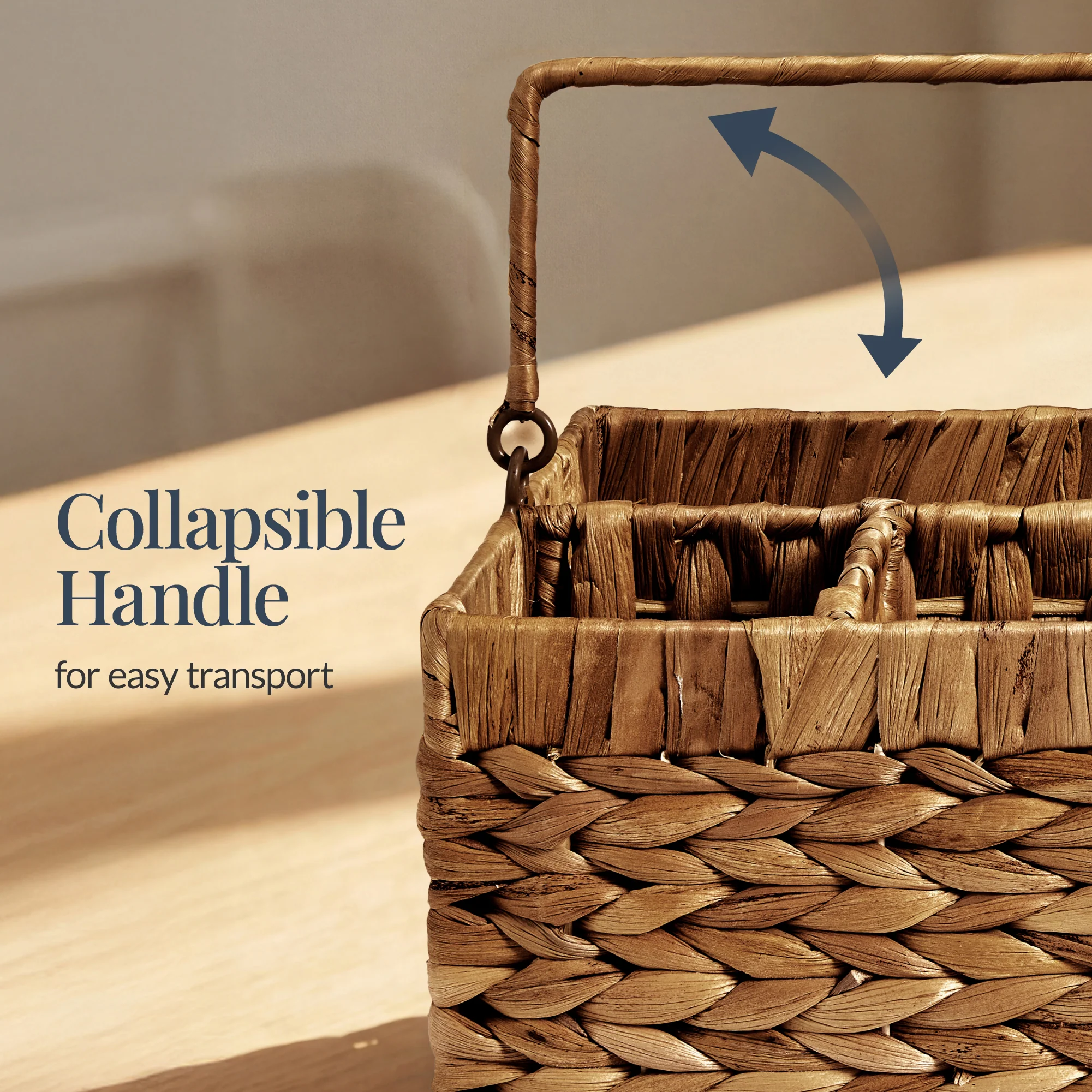Handwoven Silverware Organizer w/ Handle, 5 Compartments - Image 4