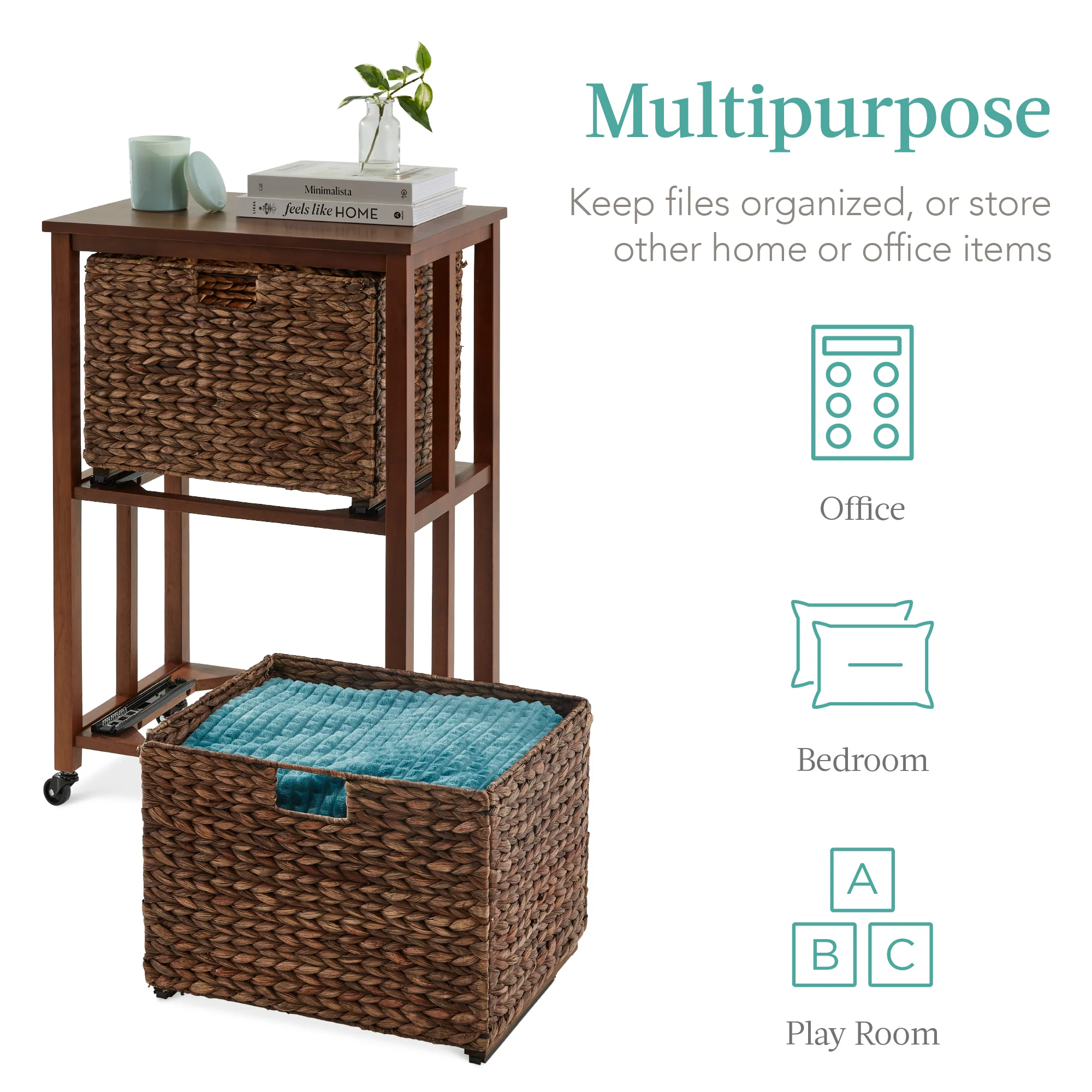 Vertical Rolling File Cabinet w/ Rubberwood Frame, Locking Caster Wheels - Image 11