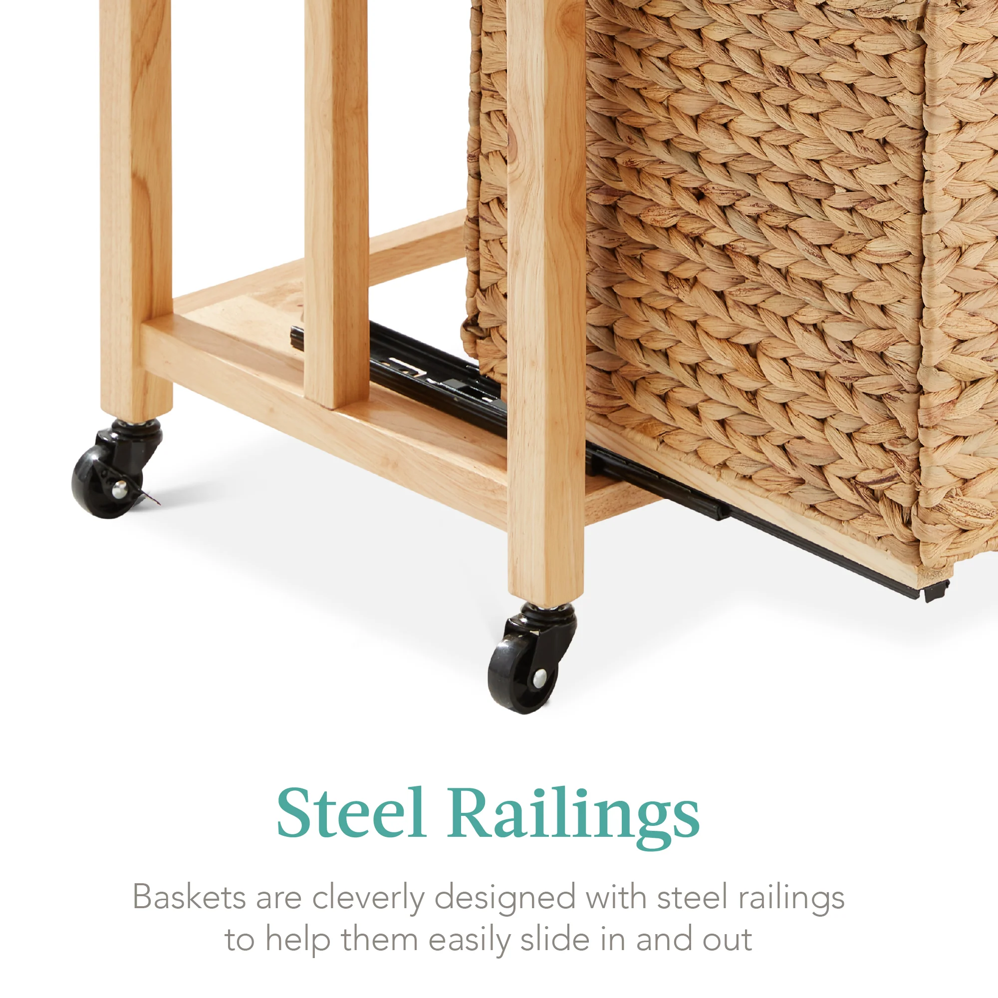 Vertical Rolling File Cabinet w/ Rubberwood Frame, Locking Caster Wheels - Image 2