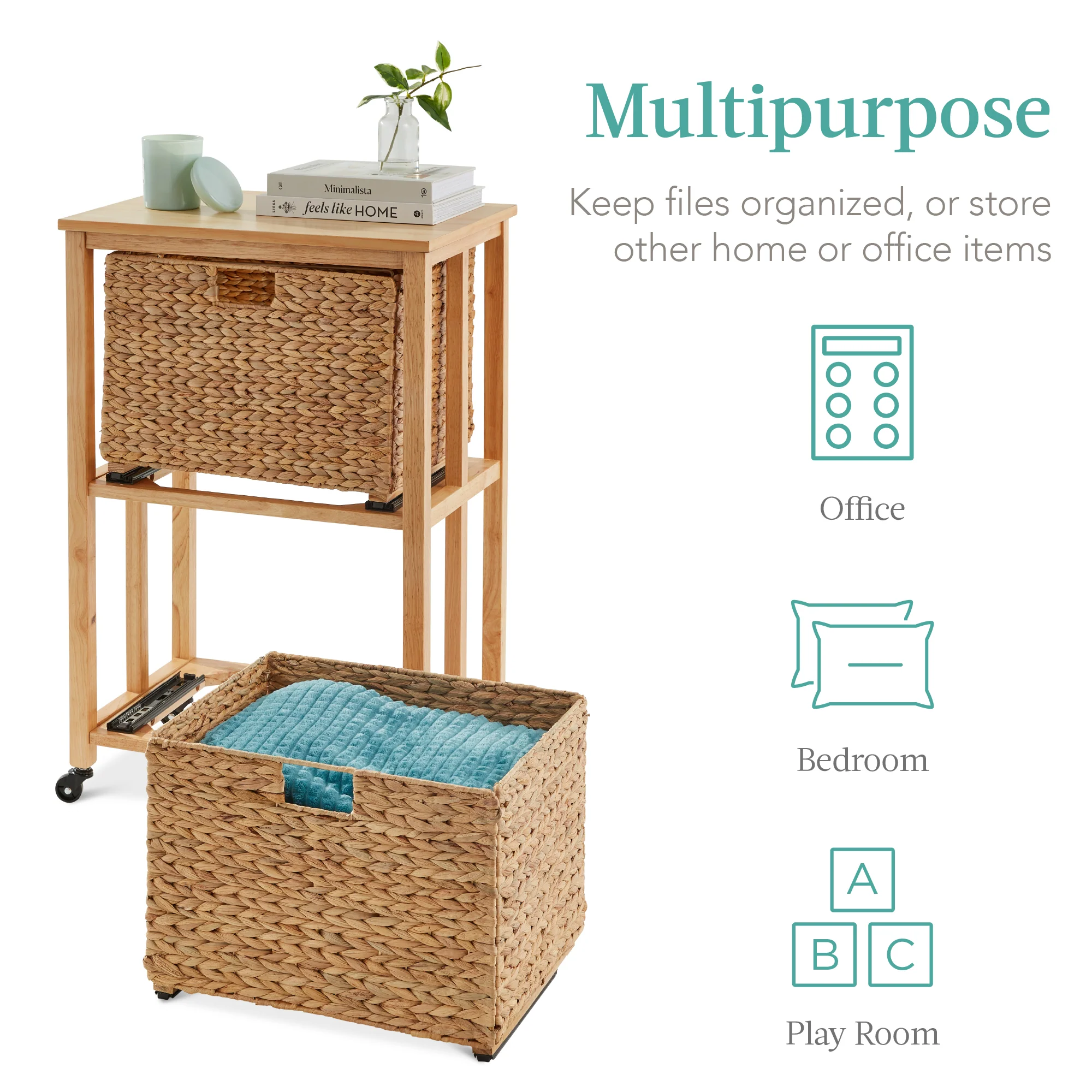 Vertical Rolling File Cabinet w/ Rubberwood Frame, Locking Caster Wheels - Image 4