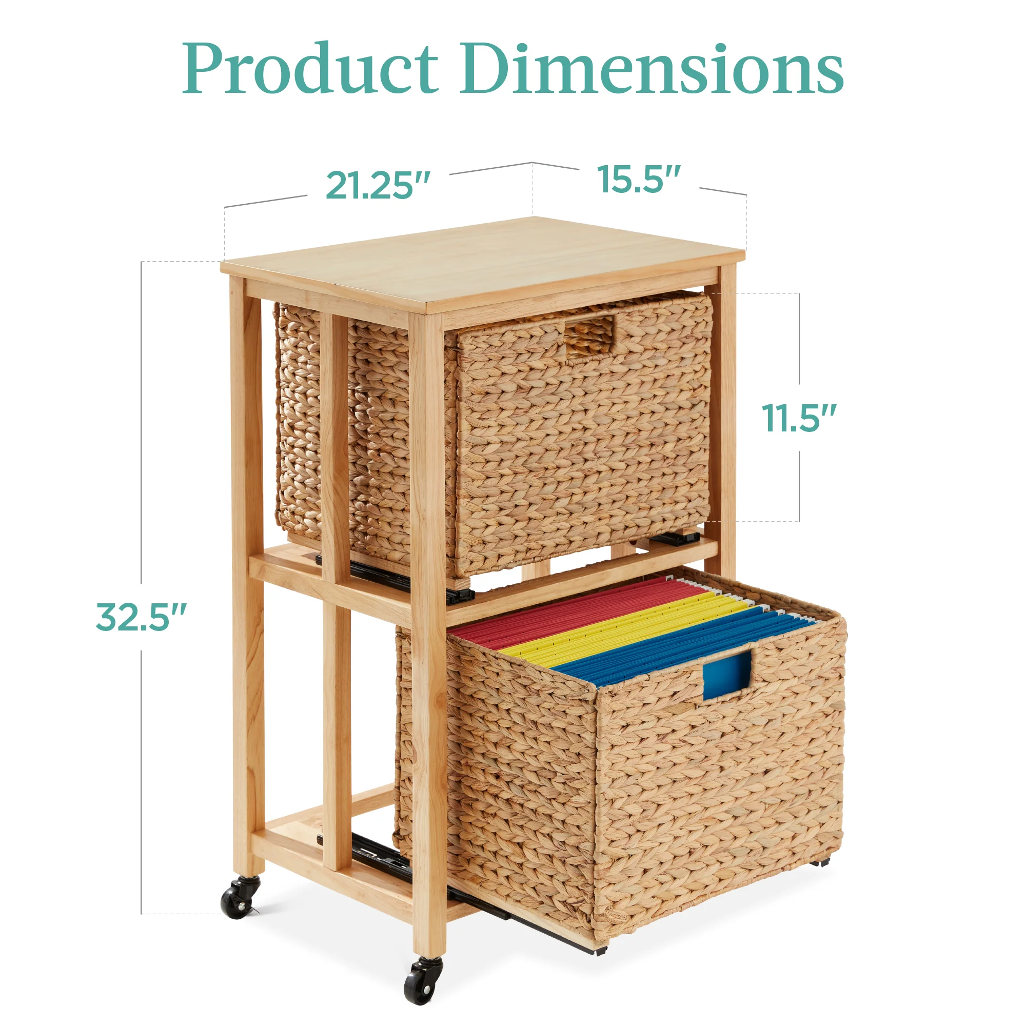 Vertical Rolling File Cabinet w/ Rubberwood Frame, Locking Caster Wheels - Image 7