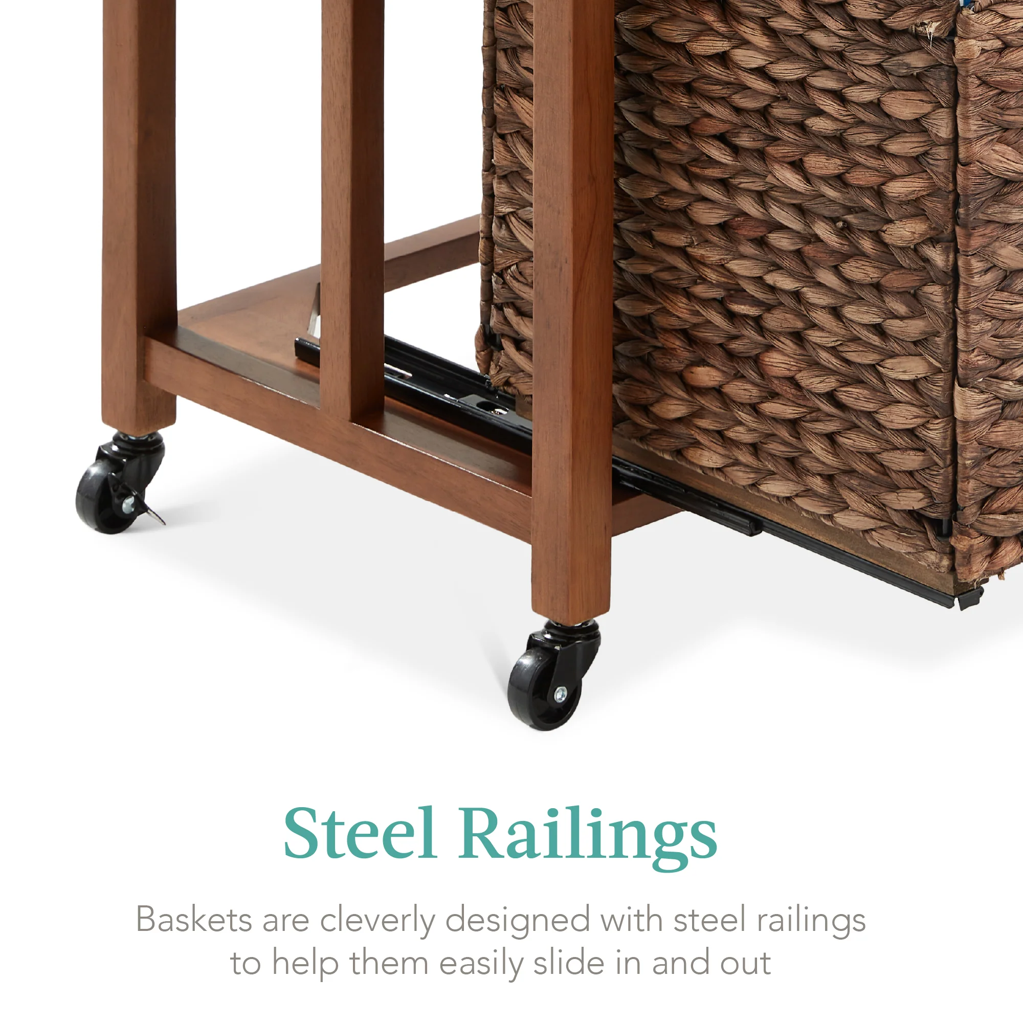 Vertical Rolling File Cabinet w/ Rubberwood Frame, Locking Caster Wheels - Image 9