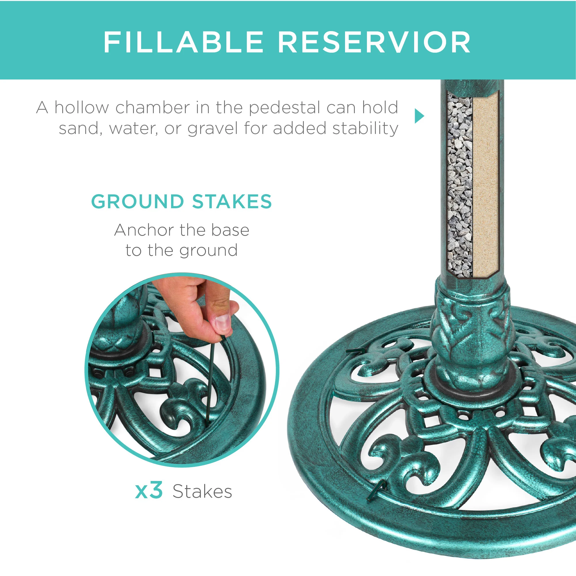 Vintage Outdoor Garden Bird Bath w/ Fleur-de-Lis Accents - Image 11