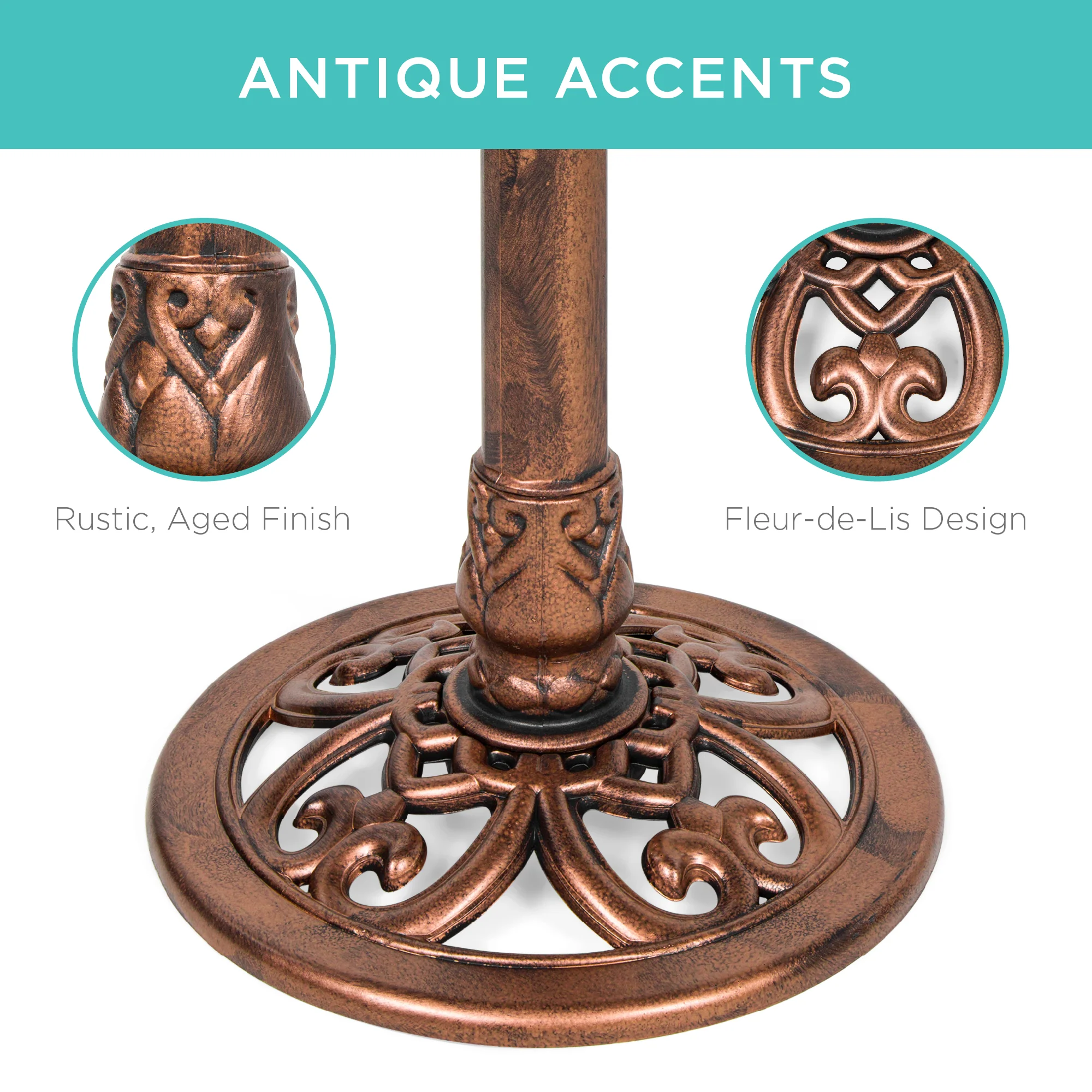 Vintage Outdoor Garden Bird Bath w/ Fleur-de-Lis Accents - Image 19