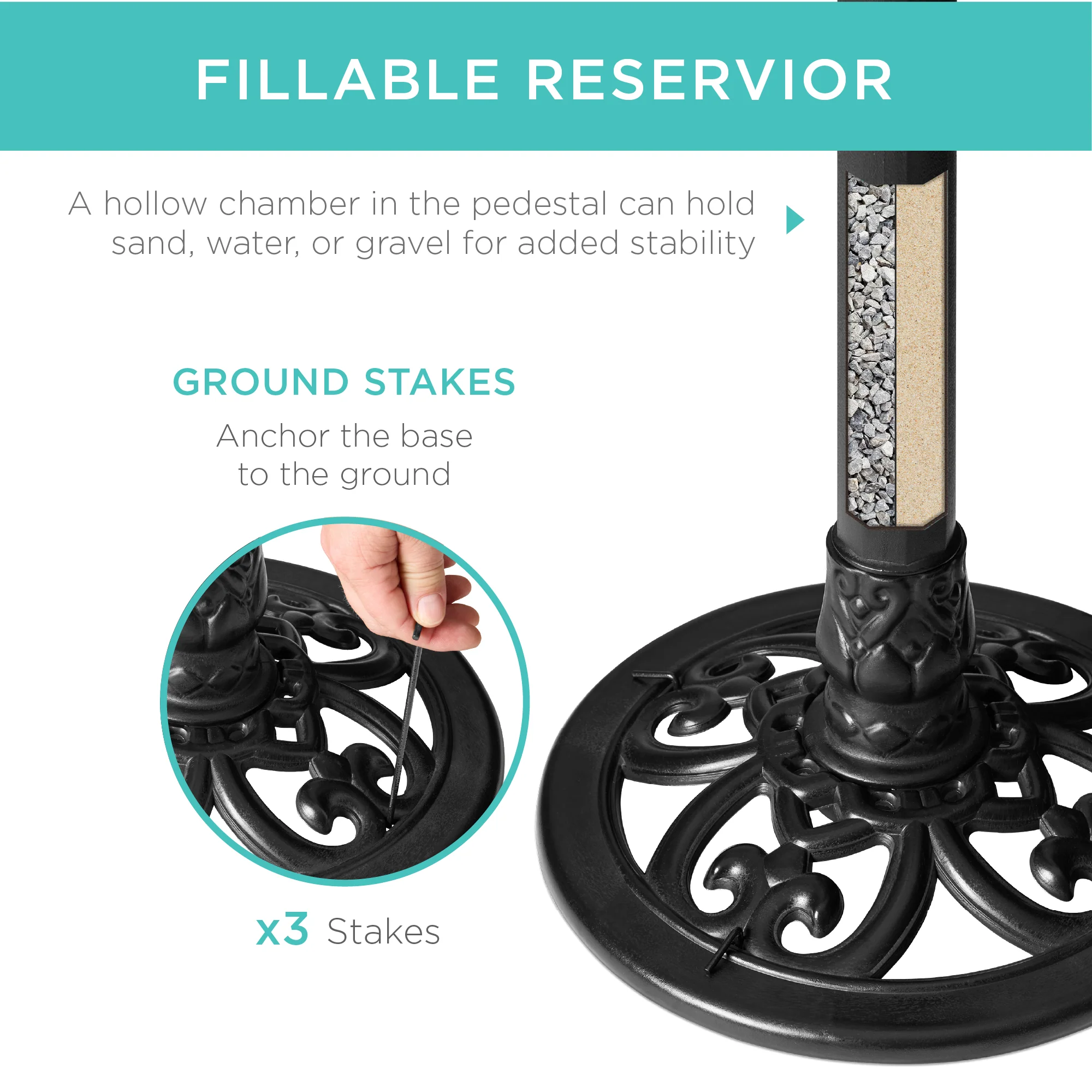 Vintage Outdoor Garden Bird Bath w/ Fleur-de-Lis Accents - Image 25