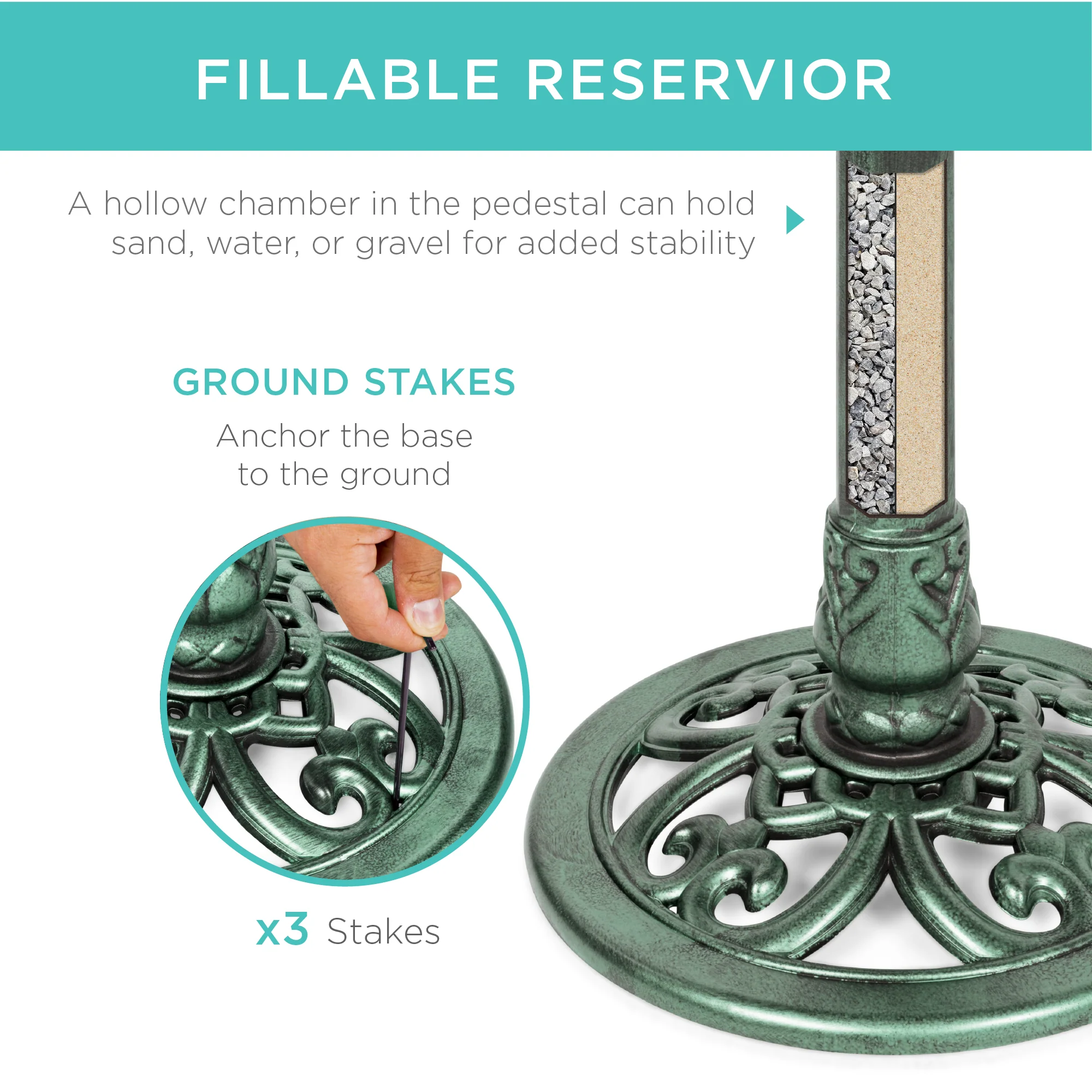 Vintage Outdoor Garden Bird Bath w/ Fleur-de-Lis Accents - Image 32