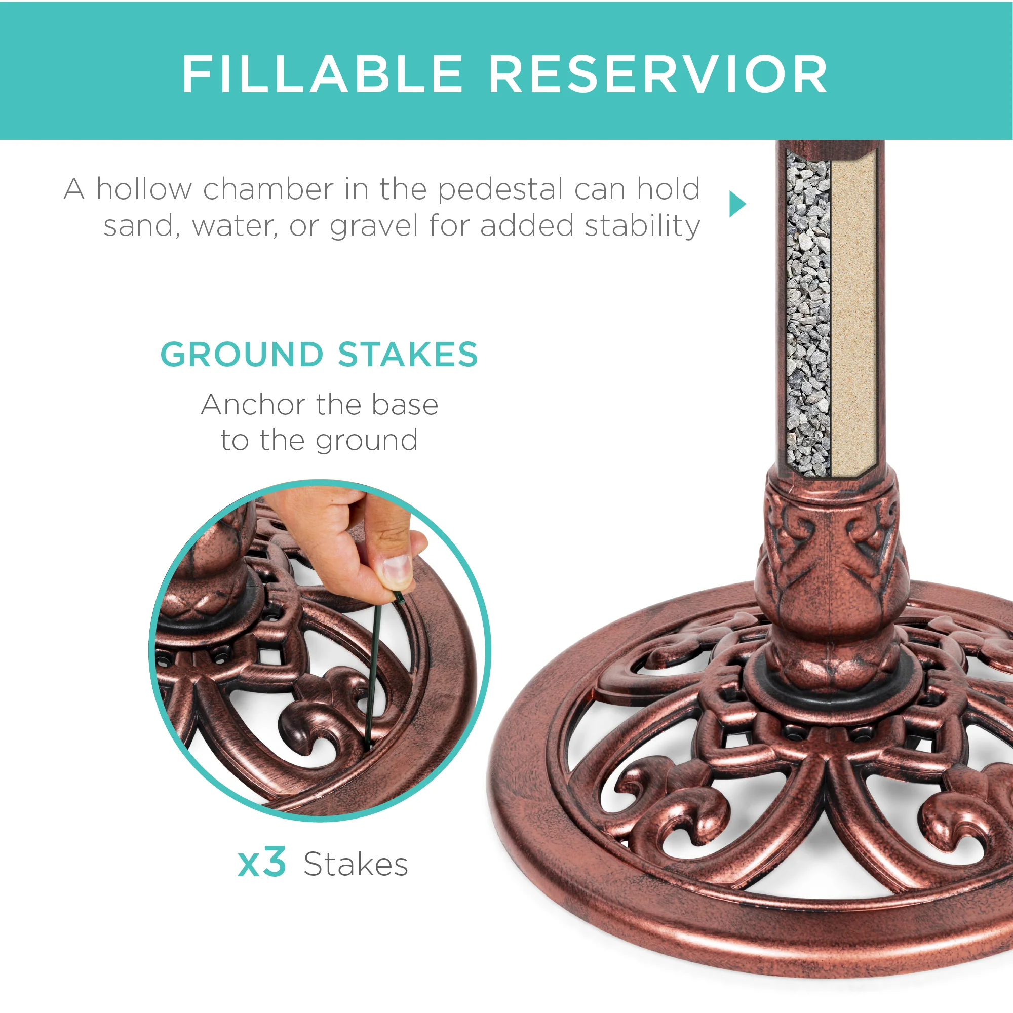 Vintage Outdoor Garden Bird Bath w/ Fleur-de-Lis Accents - Image 4