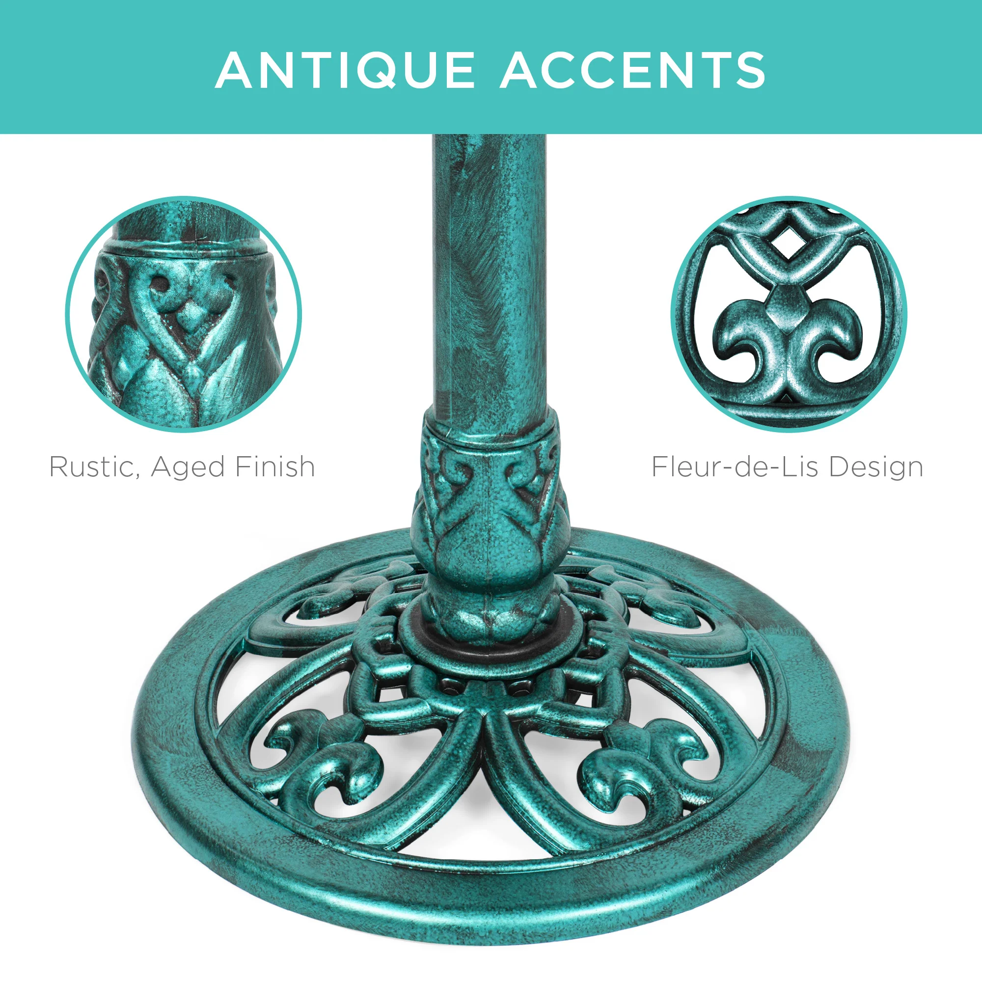 Vintage Outdoor Garden Bird Bath w/ Fleur-de-Lis Accents - Image 54