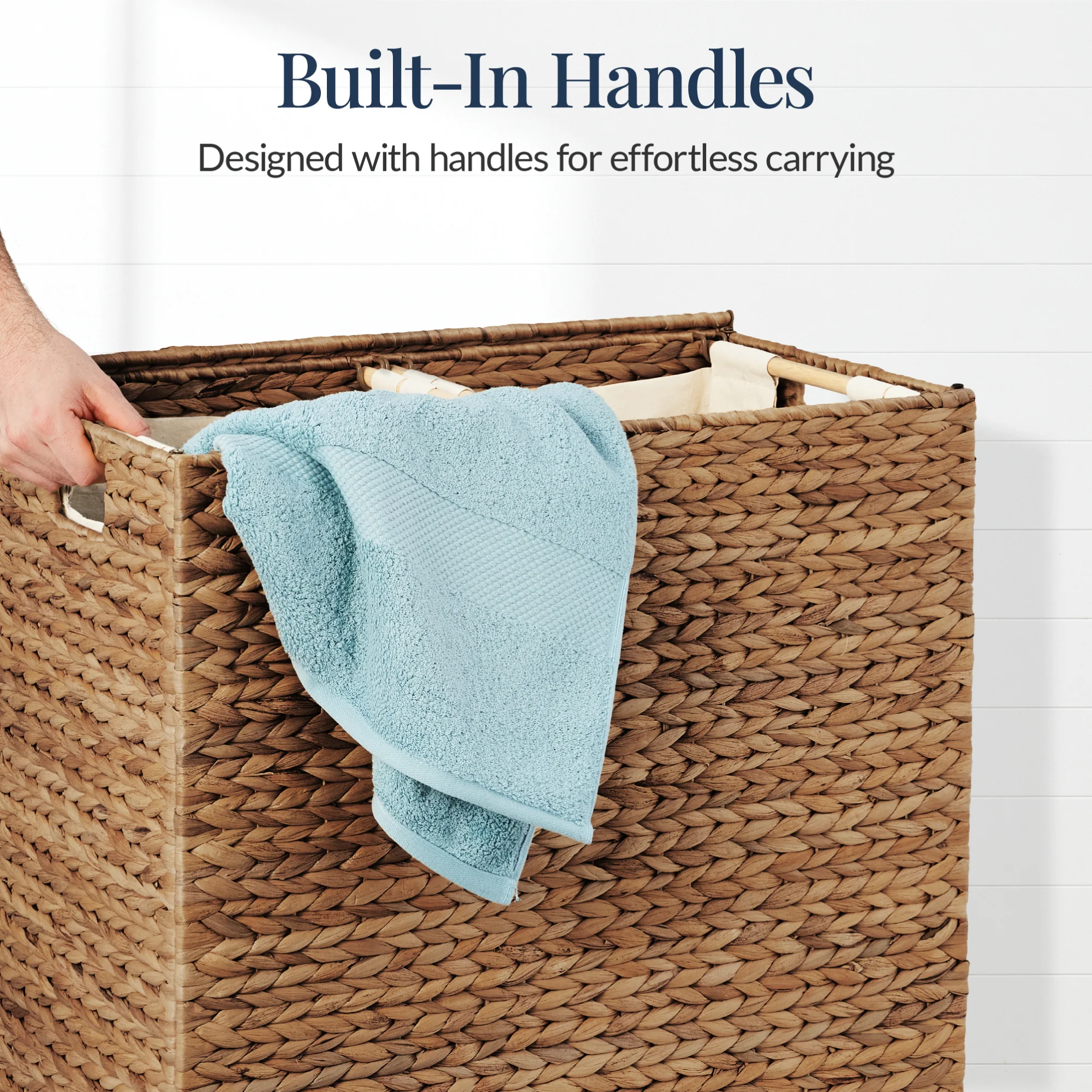 Large Water Hyacinth Double Laundry Hamper Basket w/ 2 Liner Bags - Image 14