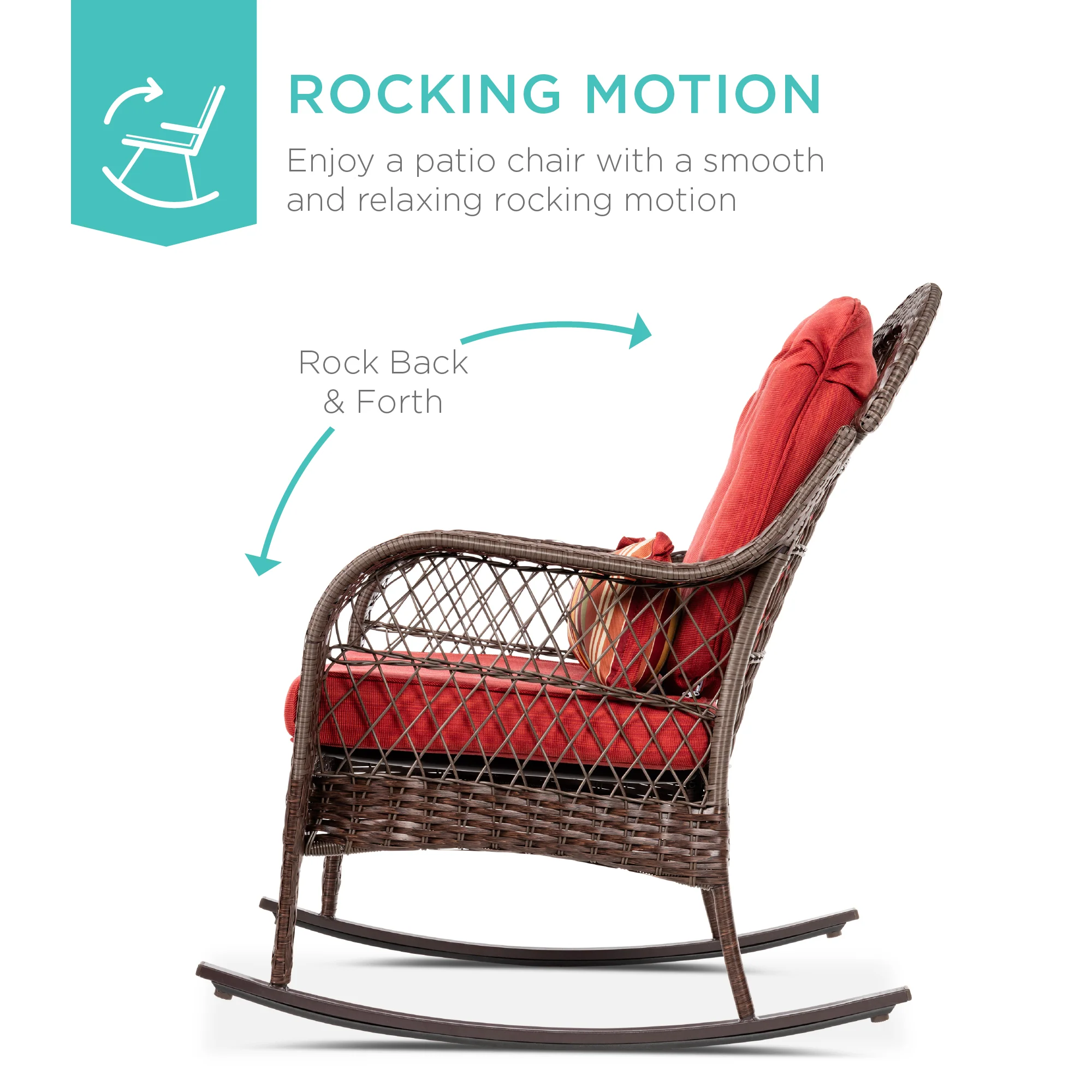 Wicker Rocking Chair w/ Steel Frame, Decorative Pillow, Cushions - Image 2
