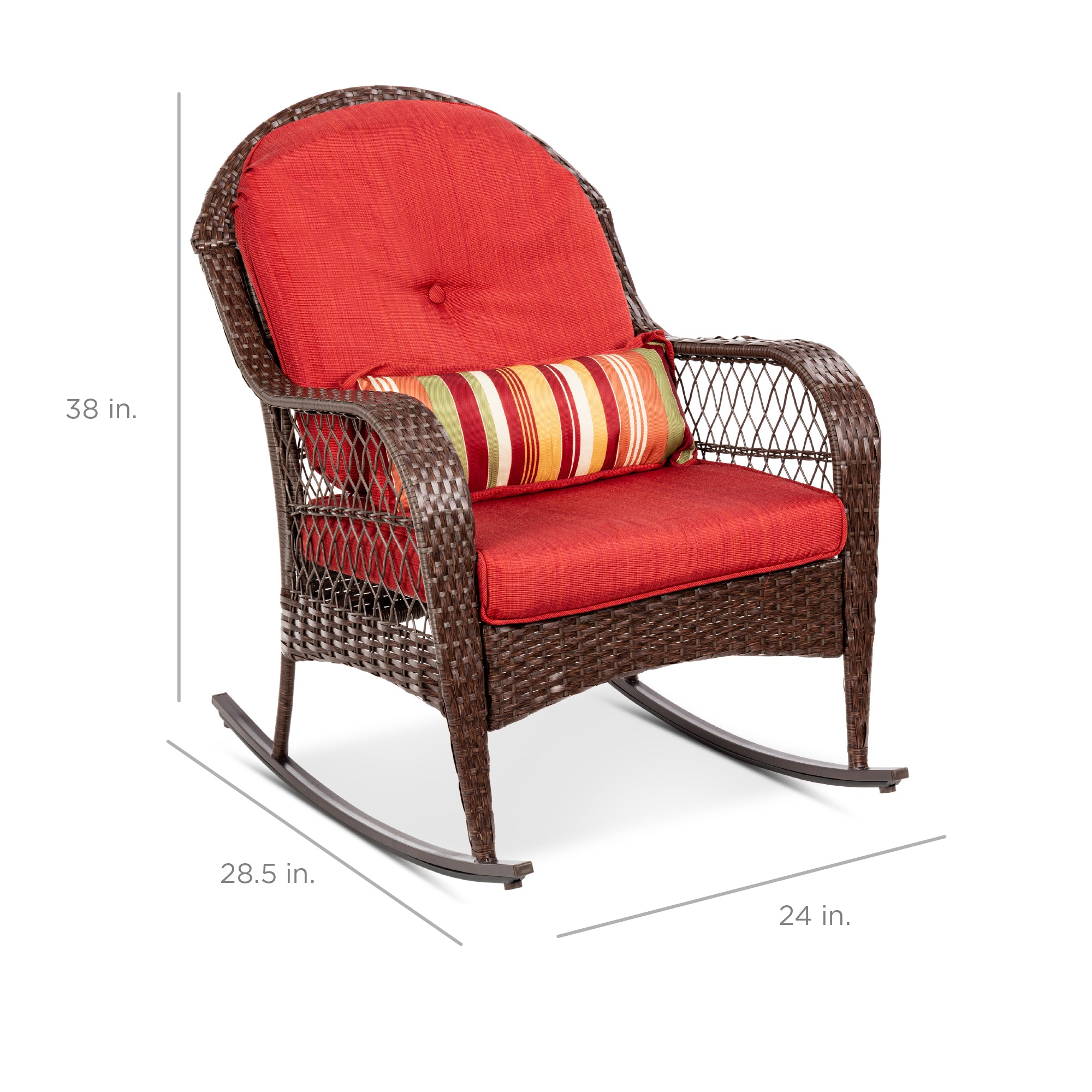 Wicker Rocking Chair w/ Steel Frame, Decorative Pillow, Cushions - Image 7