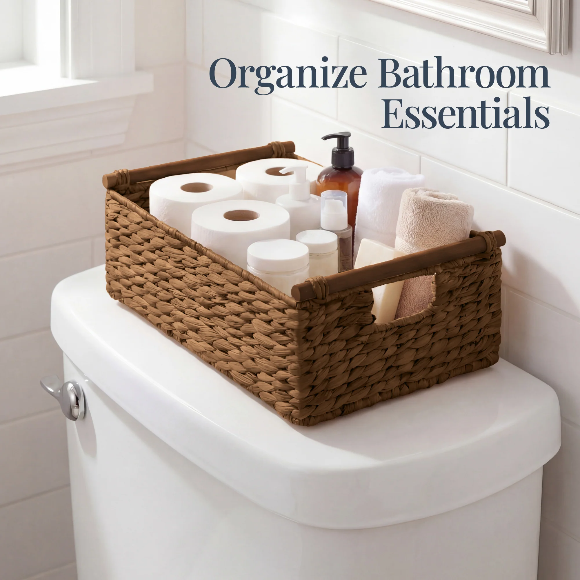 Wicker Storage Basket, Shelf Basket w/ Wooden Handles - Image 13