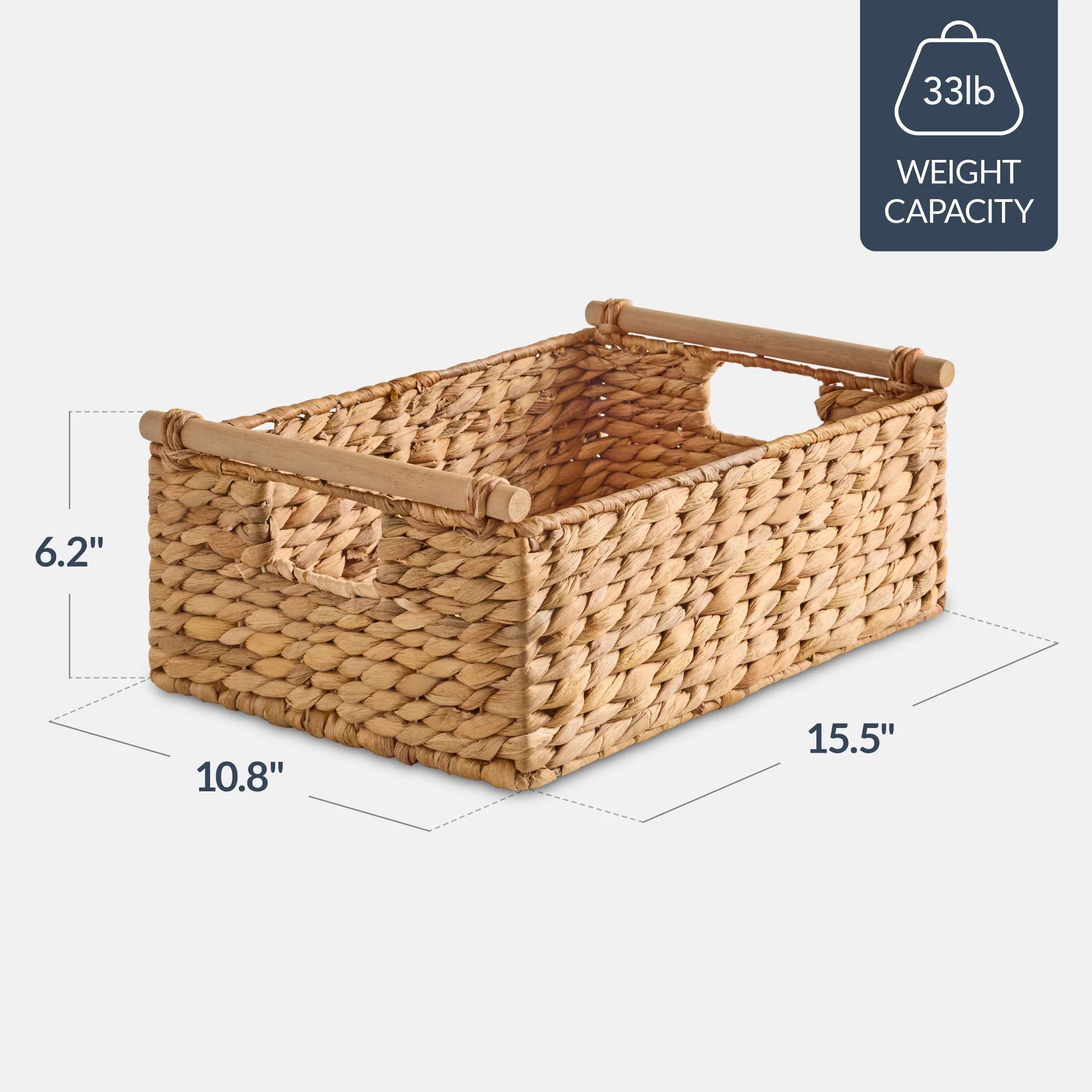 Wicker Storage Basket, Shelf Basket w/ Wooden Handles - Image 2