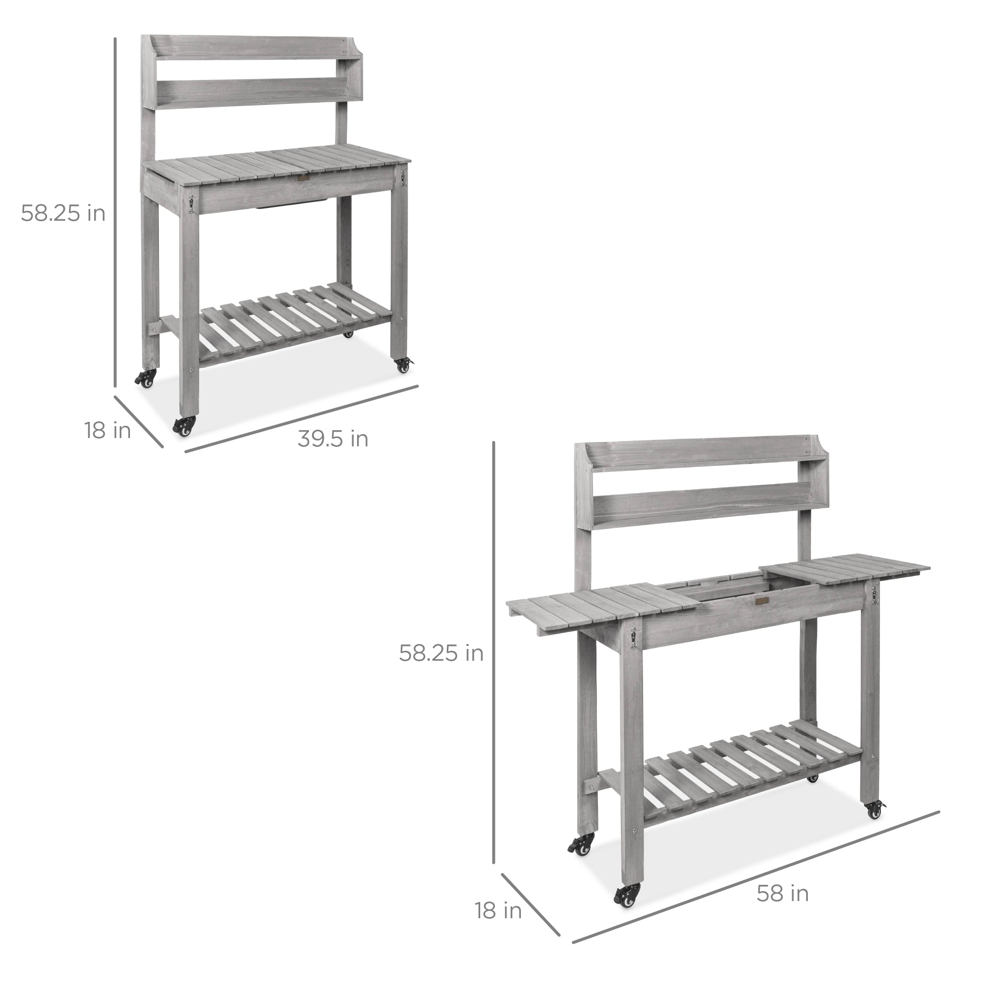 Wood Garden Potting Bench w/ Sliding Tabletop, Food Grade Dry Sink, Wheels - Image 21