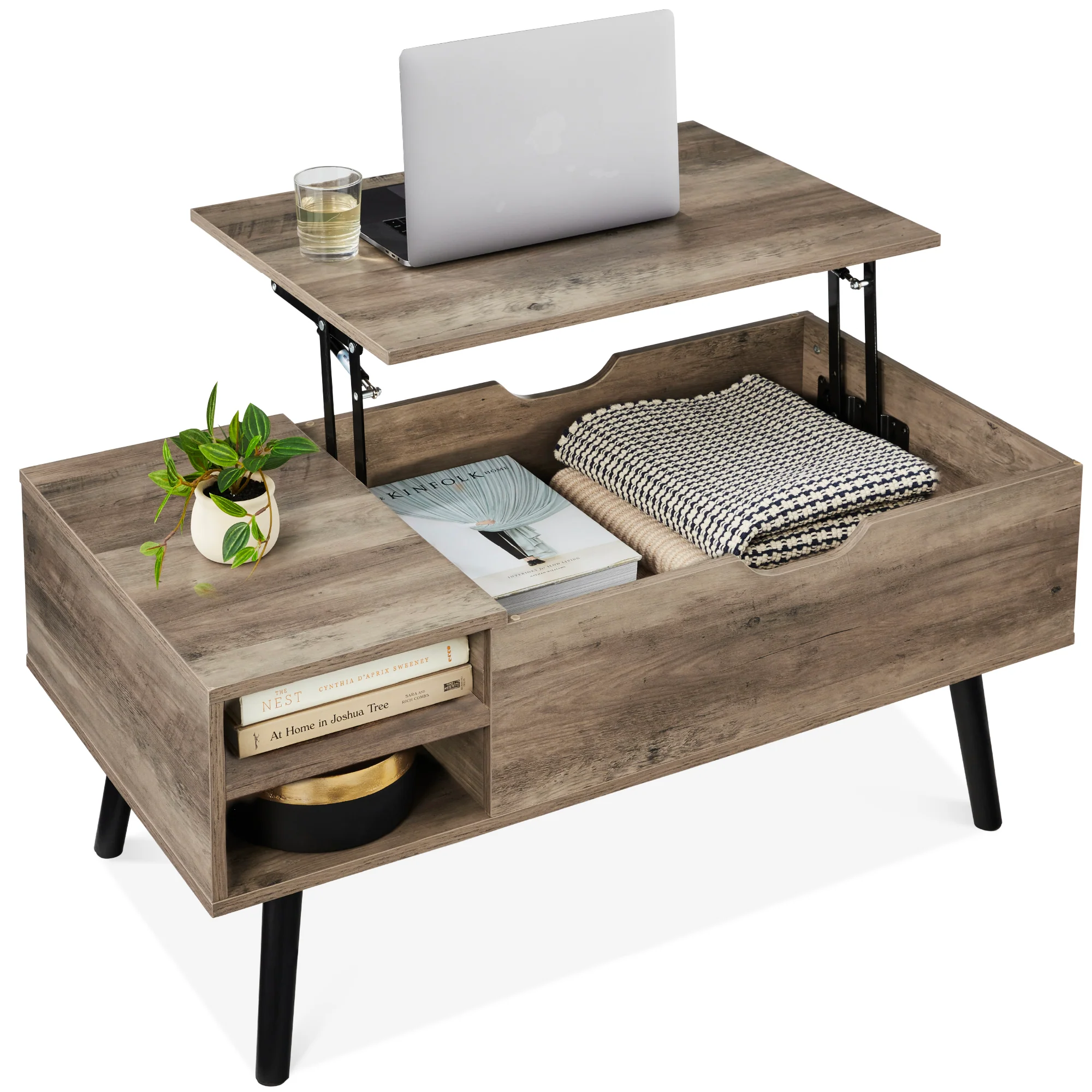 Wooden Mid-Century Modern Lift Top Coffee Table w/ Removable Shelf - Image 15