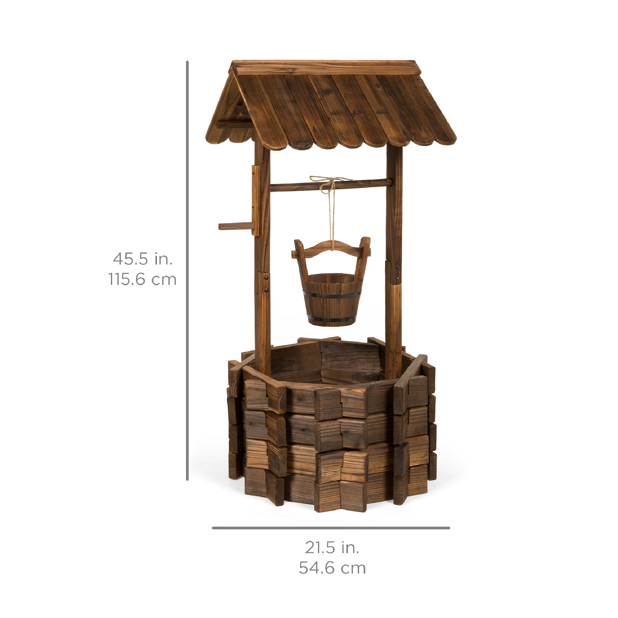 21.5" Rustic Wooden Wishing Well Planter Yard Decoration w/ Hanging Bucket - Image 6