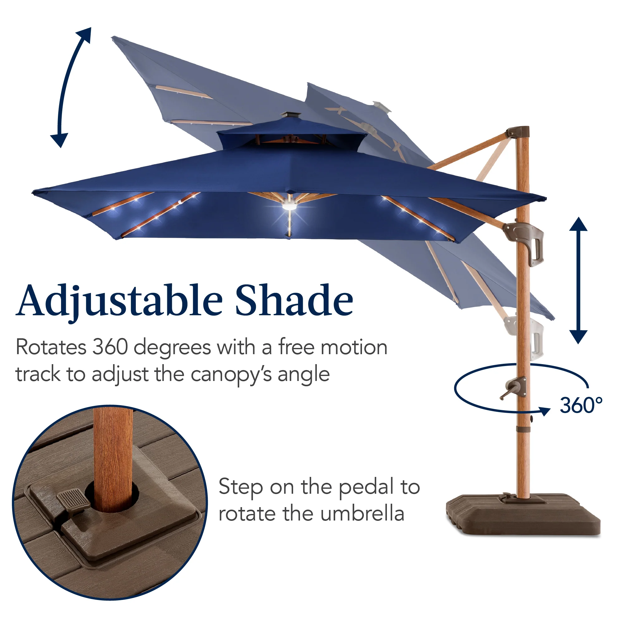 Woodgrain Pattern 2-Tier Outdoor Solar LED Cantilever Umbrella - 10x10ft - Image 48