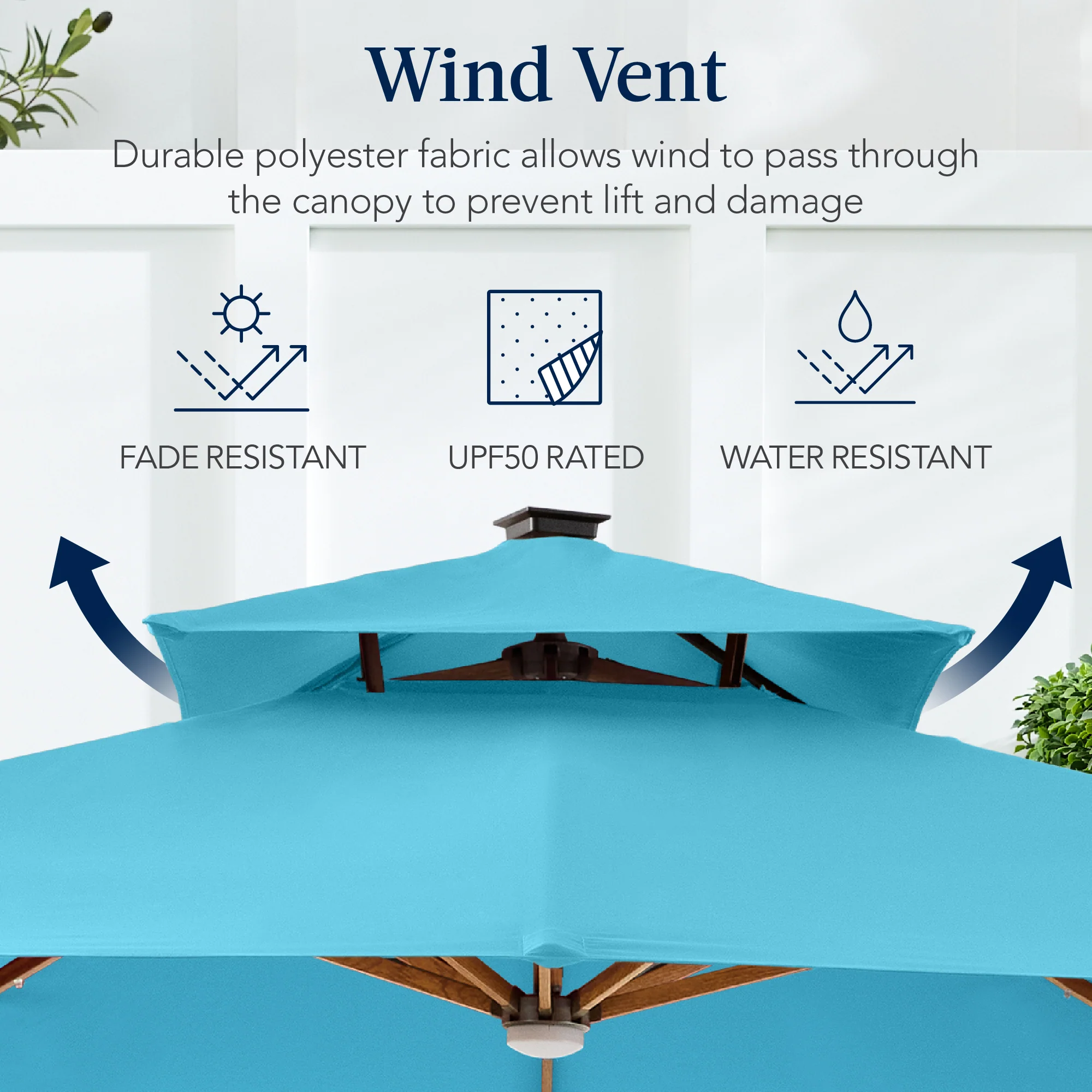 Woodgrain Pattern 2-Tier Outdoor Solar LED Cantilever Umbrella - 10x10ft - Image 7