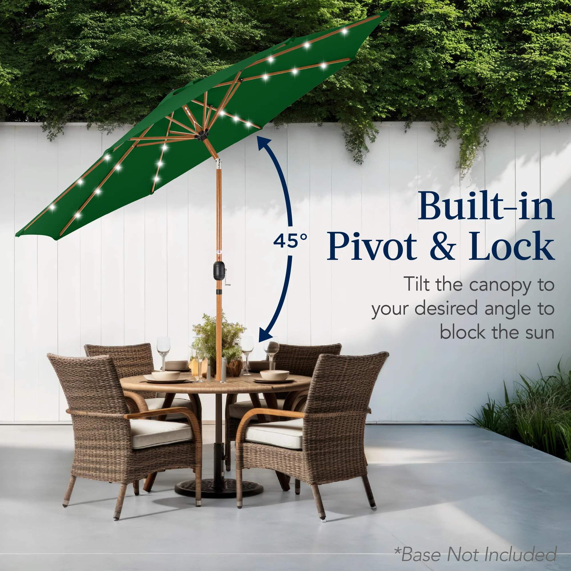 Woodgrain Pattern Solar LED Lighted Patio Umbrella w/ Adjustable Tilt - 10ft - Image 104